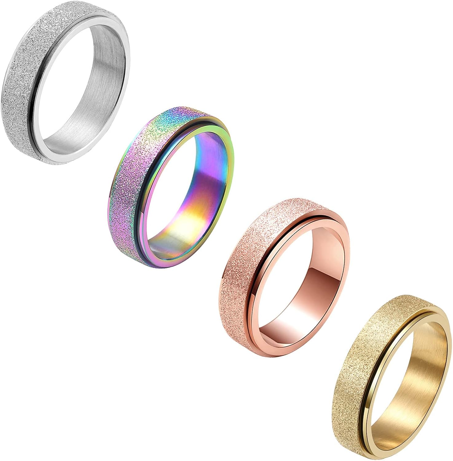 yfstyle 4Pcs 6mm Spinner Rings for Women Girls Fidget Band Ring Set for