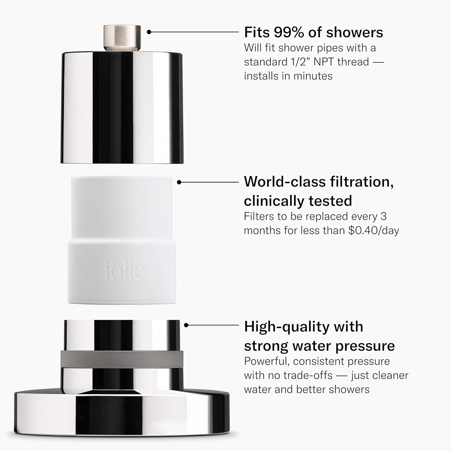 The Jolie Filtered SHOWERHEAD with Shower Water Filter System- High Pressure Showerhead, Hair and Skincare Accessory to Improve Beauty and Personal Care Routine (New Brushed Steel) - Image 2