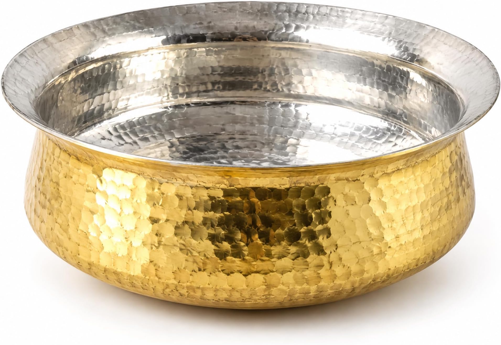 PATRA Brass Lagan 2 Liter Tin-Coated Pure Pital Degchi - Traditional Indian Cooking Pot - Handcrafted Multipurpose Brass Utensils for Daily Use - Durable, Ideal for Indian Food Preparation & Serving