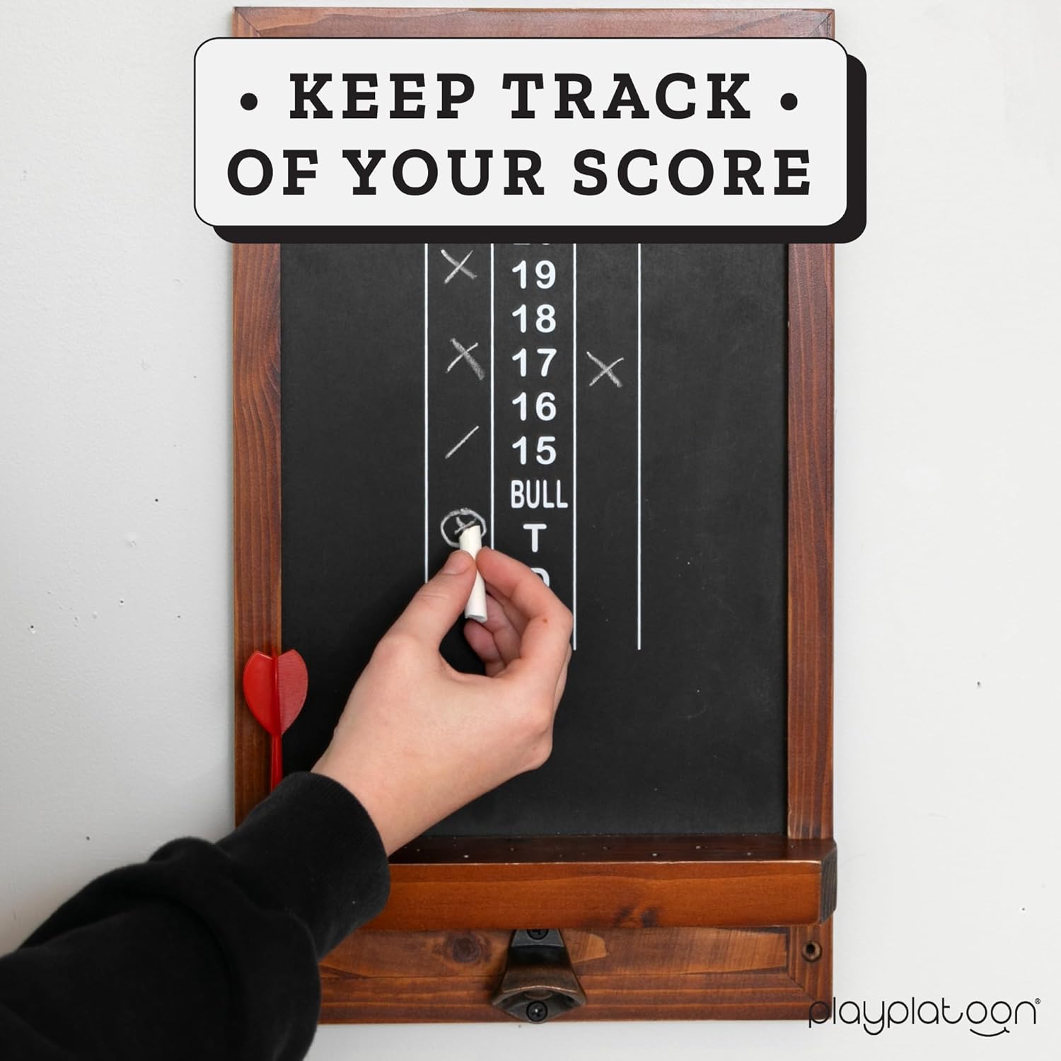 Play Platoon Dart Scoreboard & Darts Holder Wall Mount - Wood Score Board, Professional Darts Accessories, Dart Holder