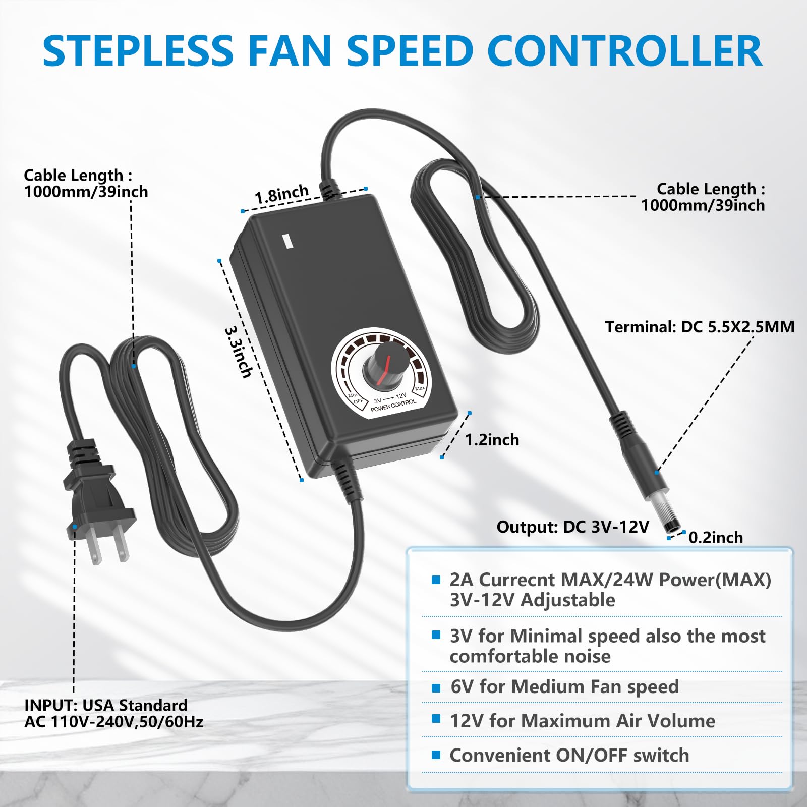 Ventilador pequeño impermeable IP67, ventilador de computadora de velocidad variable de 12 V con enchufe de CA, 110 V, 120 V, 220 V, ventilador de escape de ventilación alimentado por CA