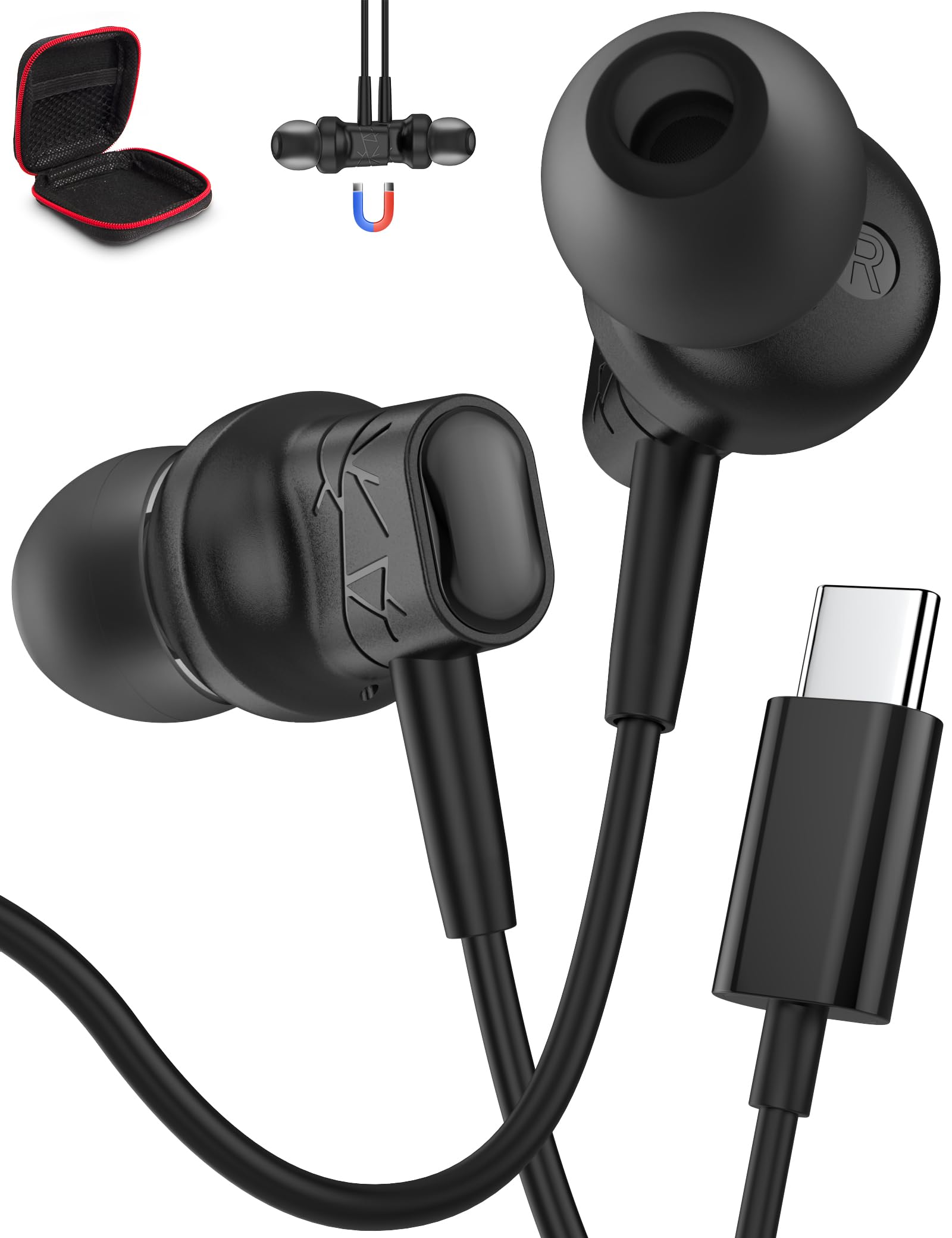 USB C Headphones for iPhone 17 Pro Max 16 Plus 15/iPad Pro Air, Wired Headphone with HD Mic Noise Isolation HiFi Stereo Small in Ear Type C Travel