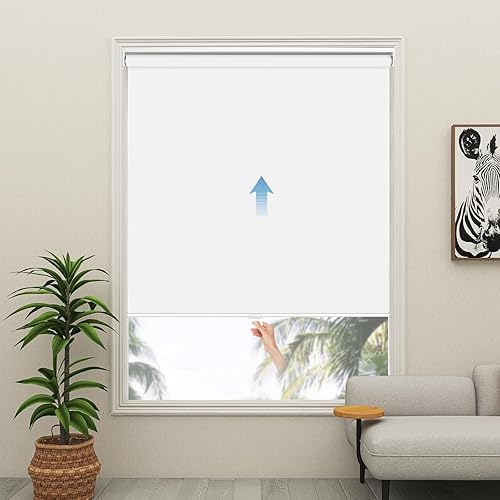 Persianas enrollables sin cordones 100% opacas (32 pulgadas de ancho x 72 pulgadas de alto, blanco), con sistema de resorte para proteger la