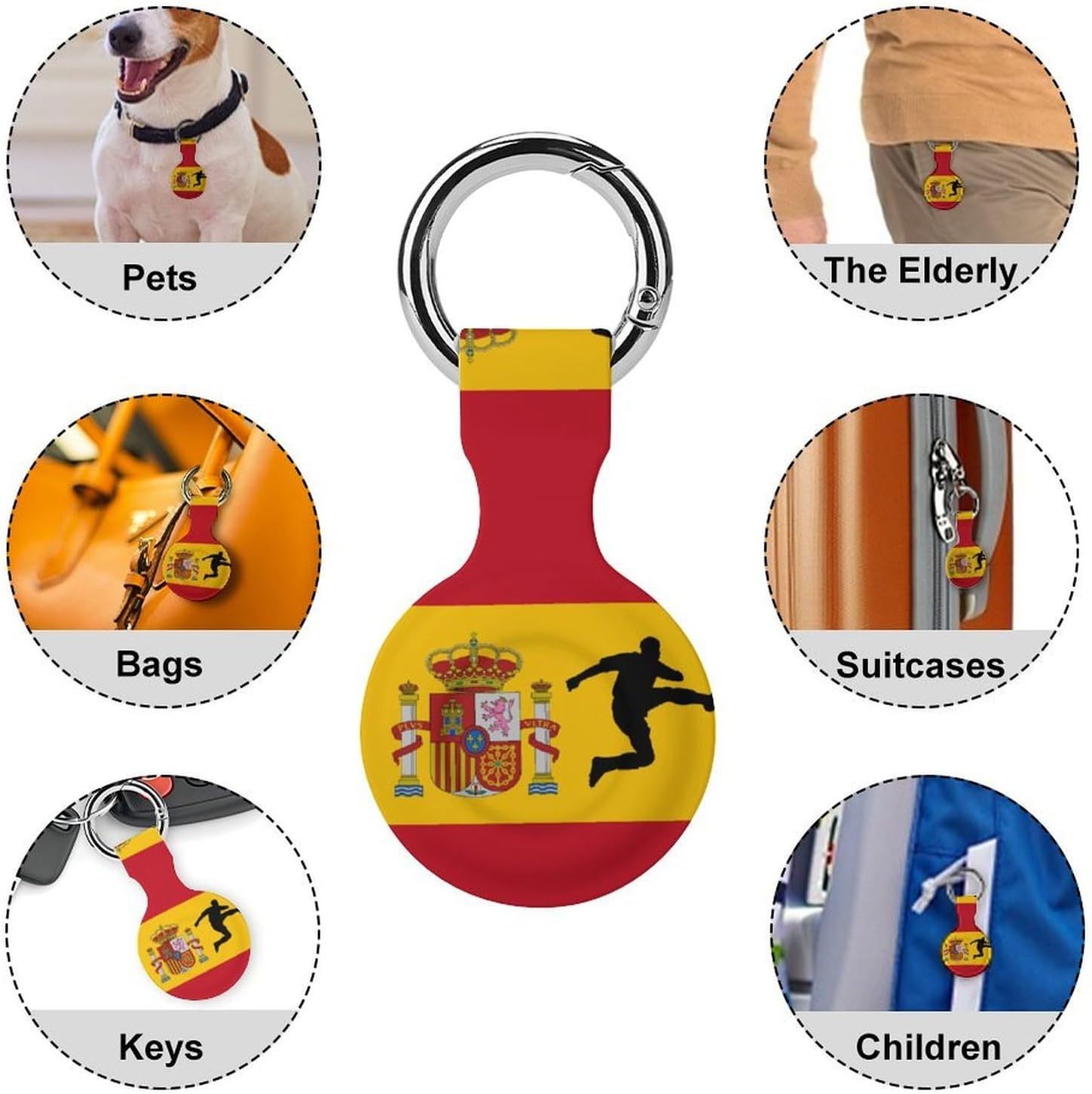 Spain Spanish Flag Soccer Shooting Case Compatible with AirTag Holder Cover with Keychain Ring for Bags Luggages