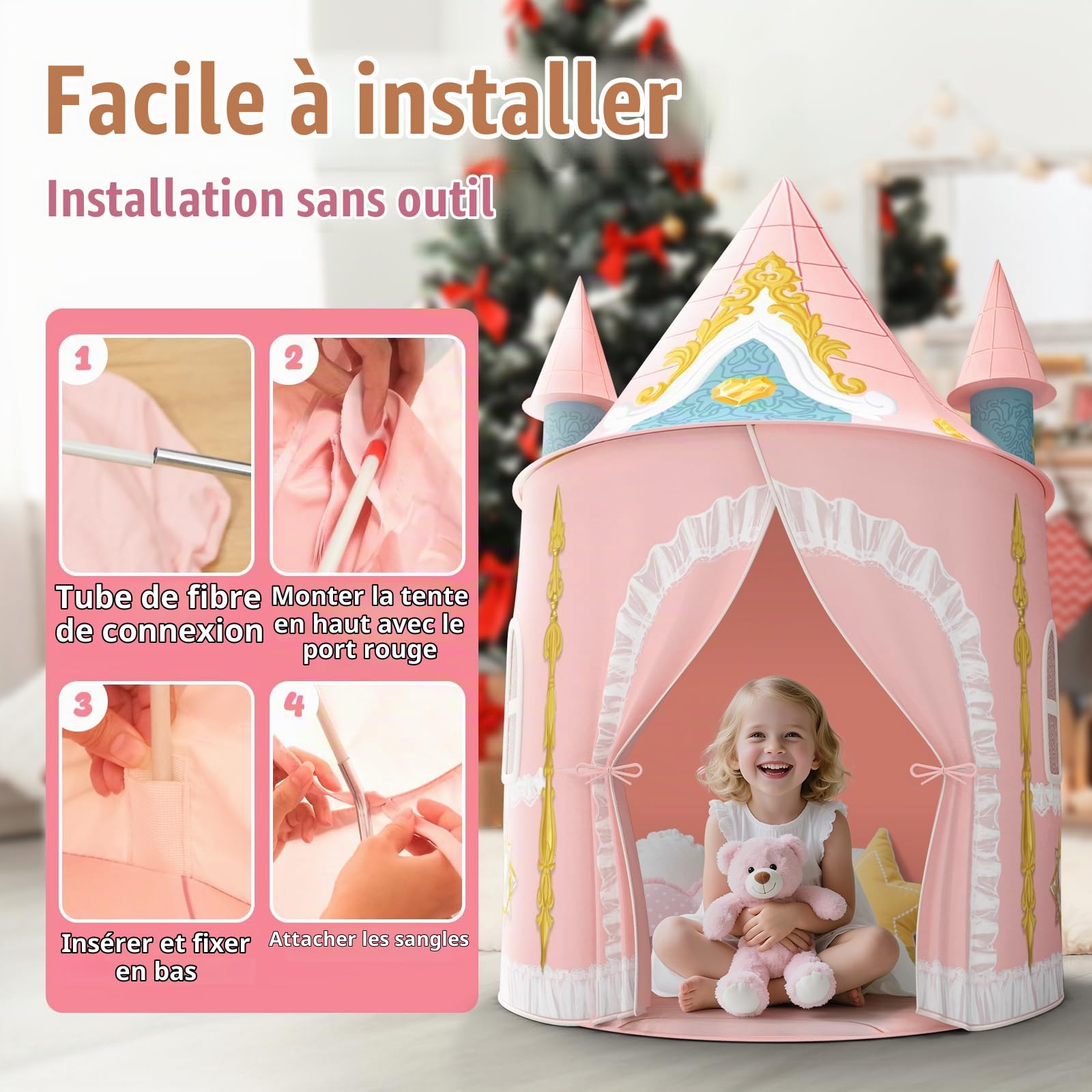 Skirfy Tente Princesse pour Filles, Grande Tente de Jeu Intérieure et Extérieure pour Enfants, Château de Princesse, Cabane de Jeu pour Filles et Garçons de 3 à 8 Ans