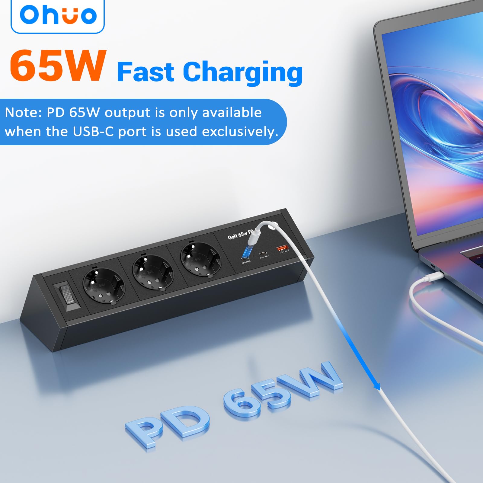 Ergopro Powerspot met USB A C charger en USB-C 60 mm zwart