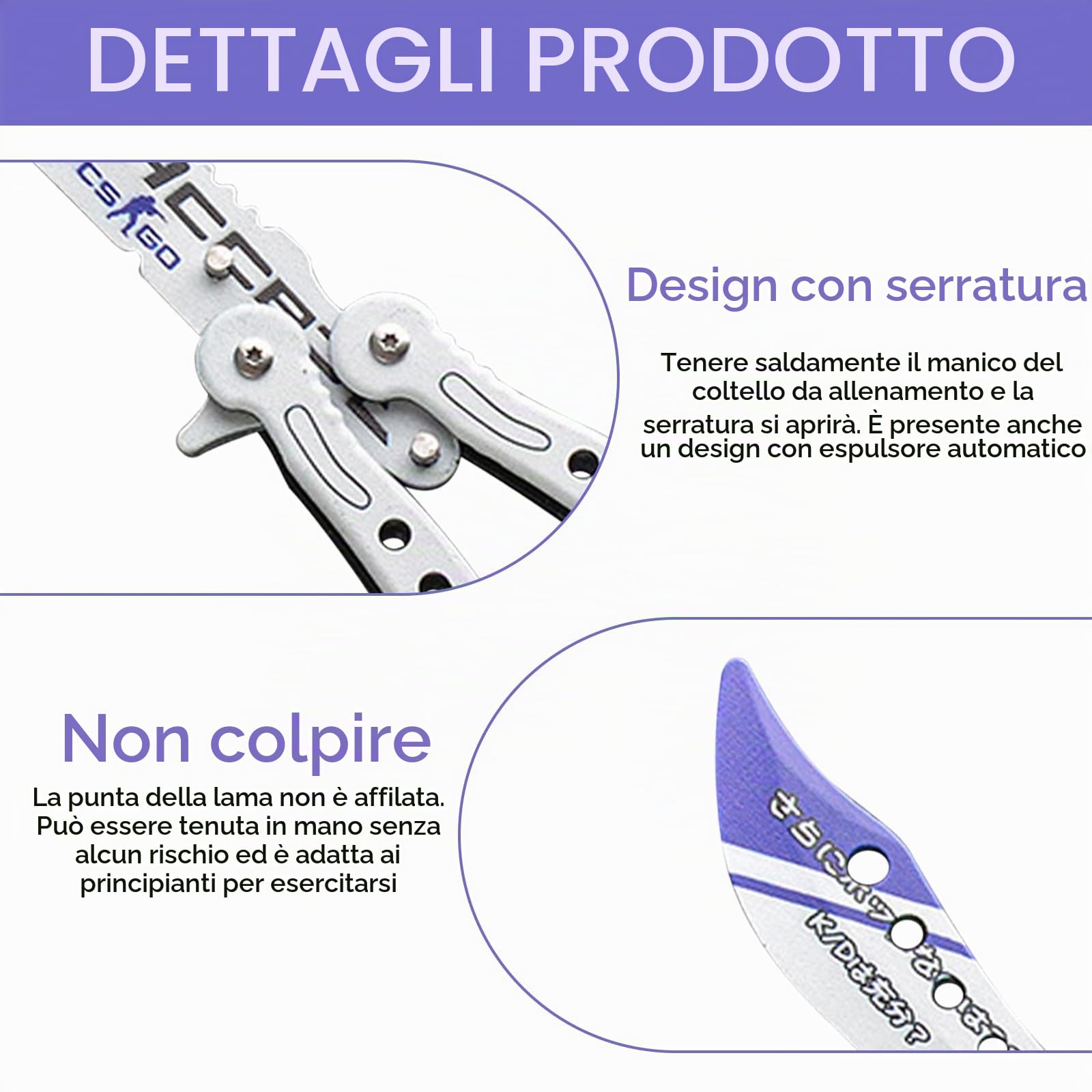 Butterfly Trainer: 2 pezzi coltelli a farfalla pieghevoli per allenamento lama non affilata pettine a farfalla in acciaio inossidabile per coltello Balisong da allenamento principianti