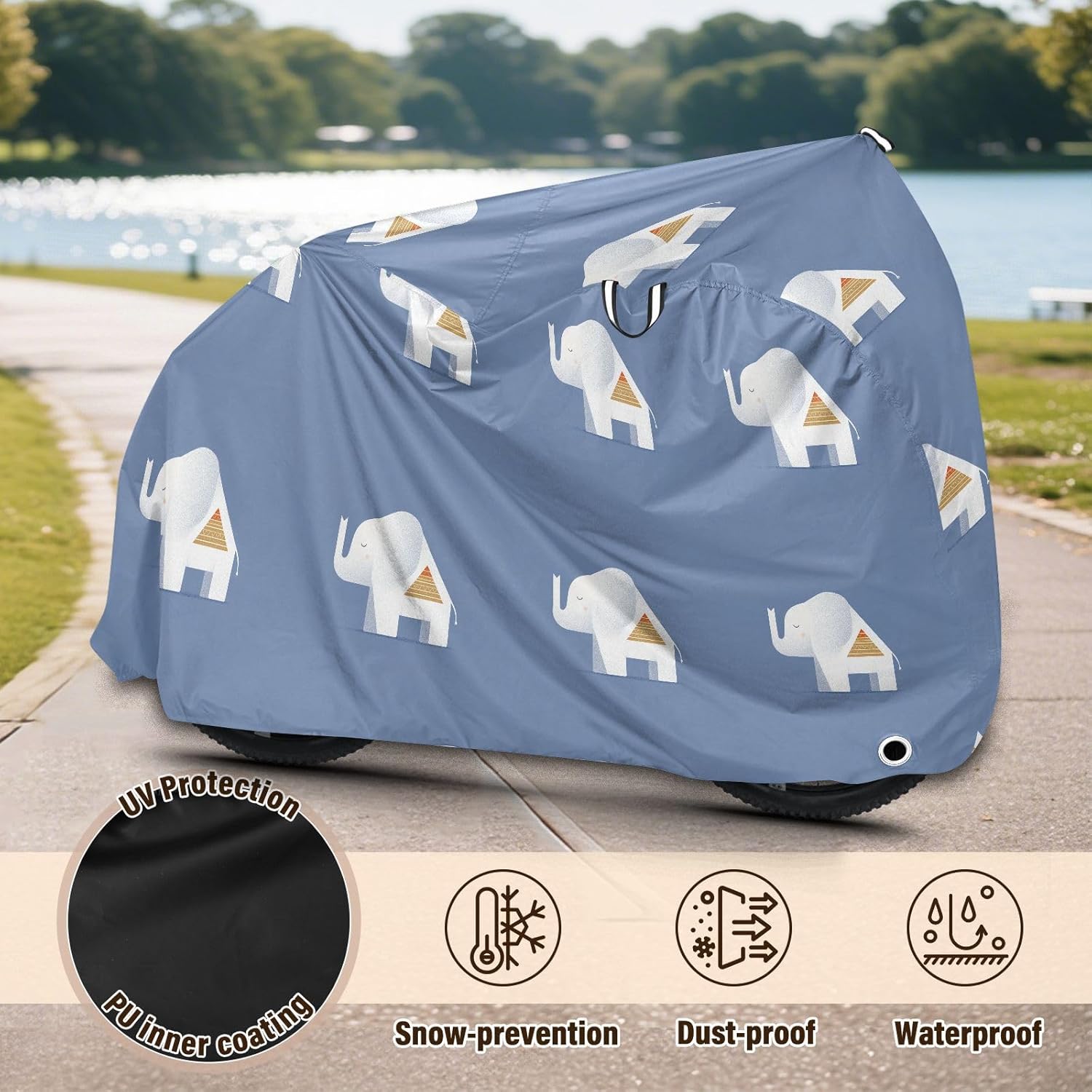 Elephants House Blue Electric Bike Cover Waterproof Rain Cover Bikes Storage