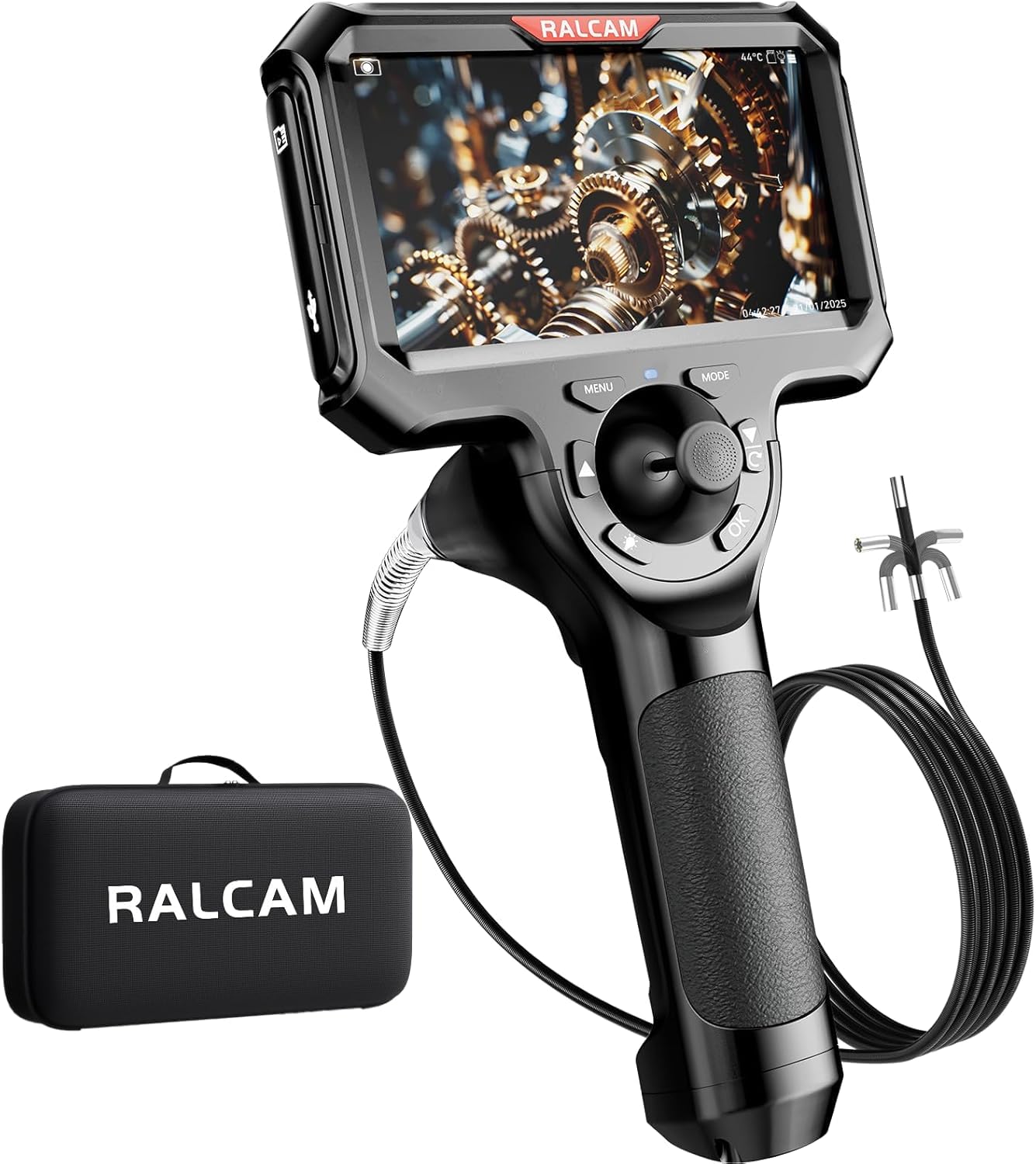 Ralcam Kamera endoskopowa 6,2 mm, kamera kontrolna 360° z oświetleniem, ekran HD 5 cali (1280 x 720), 6 diod LED, wodoszczelność IP67, zasięg 1,5 m, półsztywny.