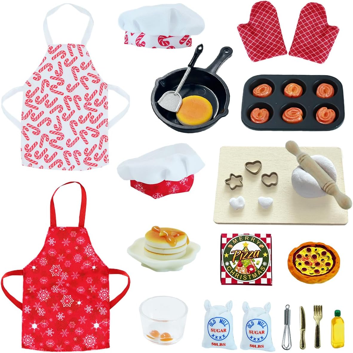 Christmas Elf Accessories - 28Pcs Elf Doll Cooking Accessories Include Baker Outfit Mini Baking Props for Elf Dollhouse, Xmas Elf Clothes and Accessories Gift for Kids