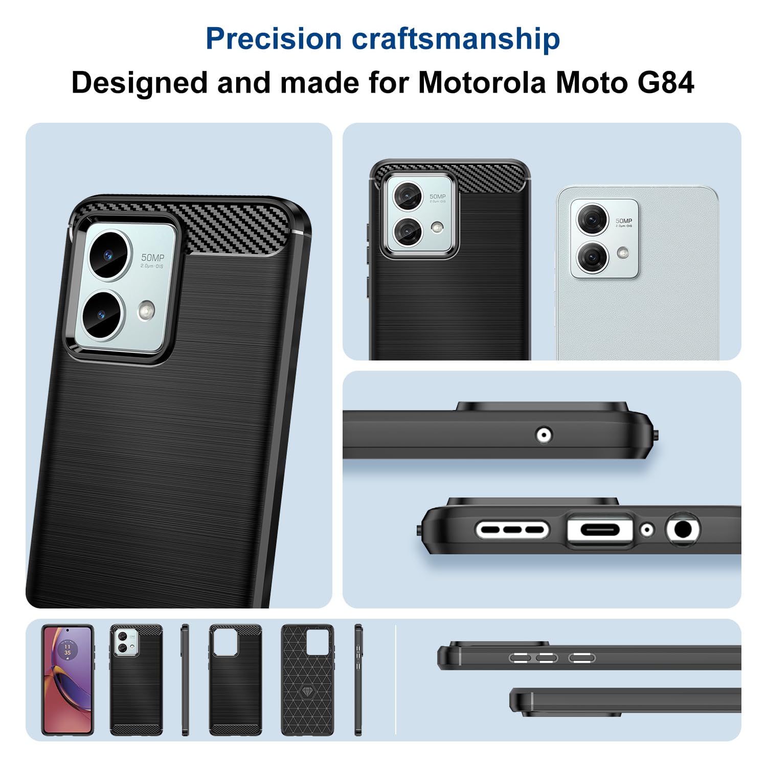 HONLEN Custodia in Silicone TPU per Motorola Moto g84 (6.5 Inches), Cover con Design Antiscivolo in Fibra Spazzolata - Blu