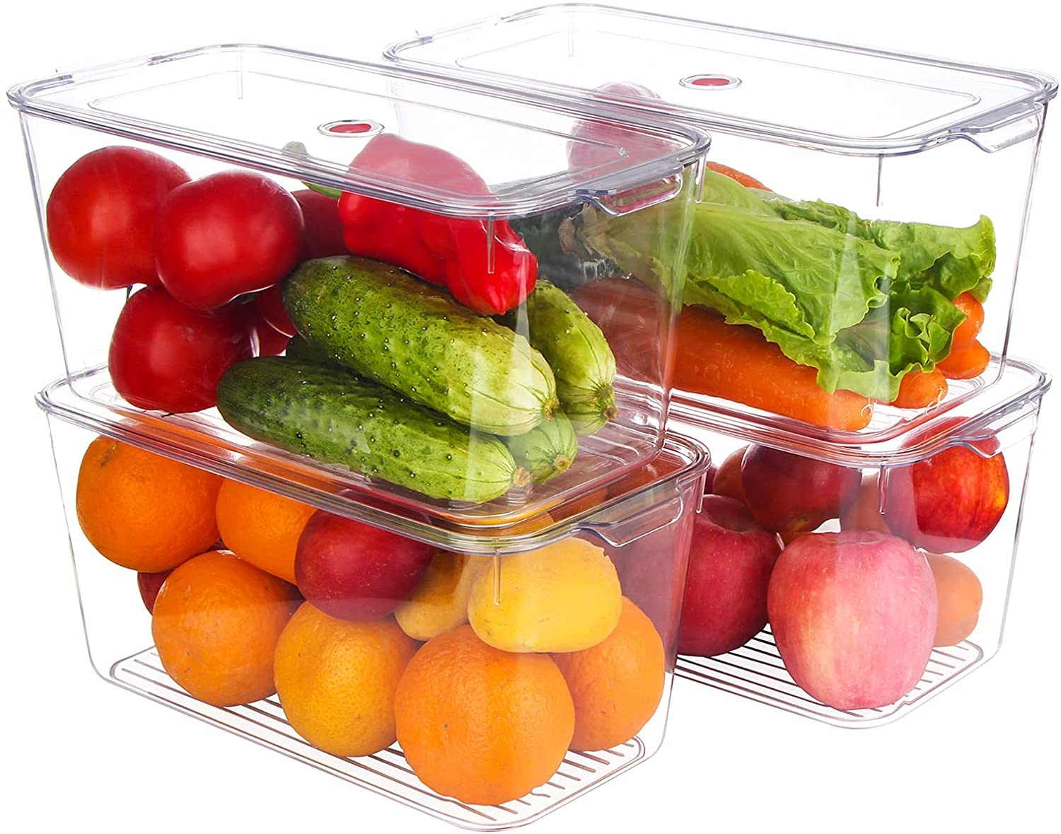 Organizador apilable para refrigerador para verduras y frutas, contenedor de almacenamiento con tapa, capacidad de 7,5 l, paquete de 01