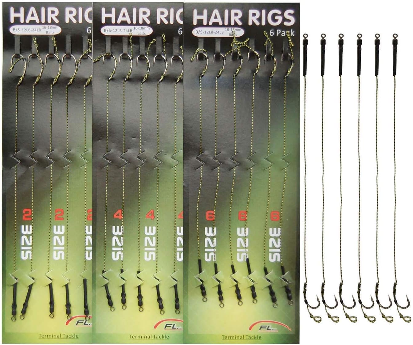 Carp Fishing Hair Rigs 18pcs Braided Thread Leader Line Curve Carp Hook Swivel Boilies Rigs Carp Fishing Accessories Tackle Size 2 4 6