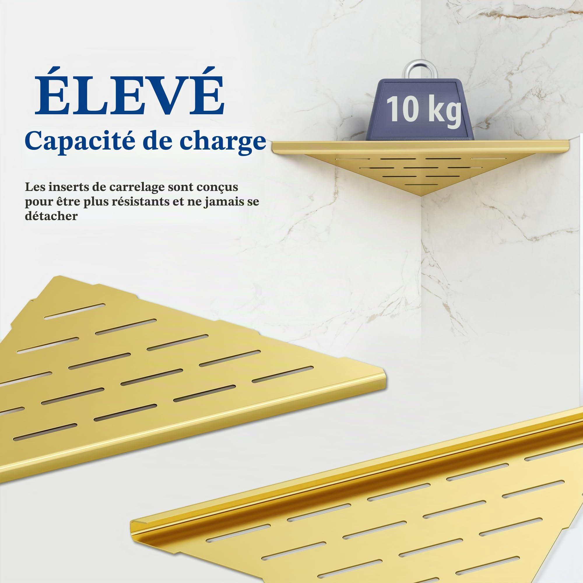 Neodrain Lot de 2 étagères d'angle en acier inoxydable - Doré - Pour salle de bain, cuisine
