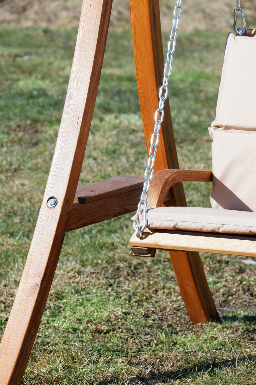 ALEOS. Design Hollywoodschaukel Gartenschaukel Schaukelbank Rio aus Holz Lärche mit Dach und Polsterauflage braun