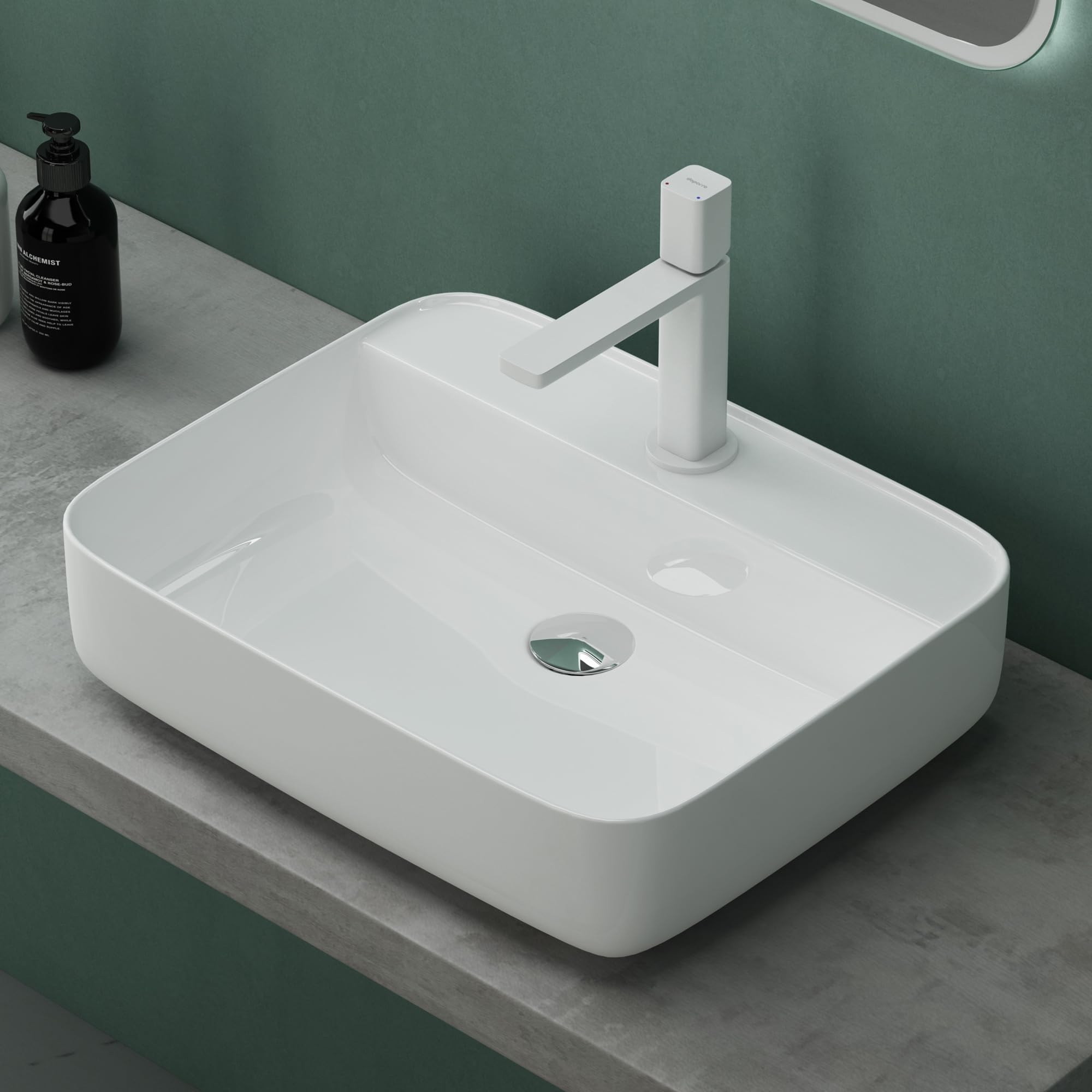 Mai & Mai Bathroom Sink Basin Countertop Wash Basin | Ceremic Rectangular White | Modern Design Bathroom Vessel Sink | WDH: 50x40x14cm | Nano-Coating Brüssel107