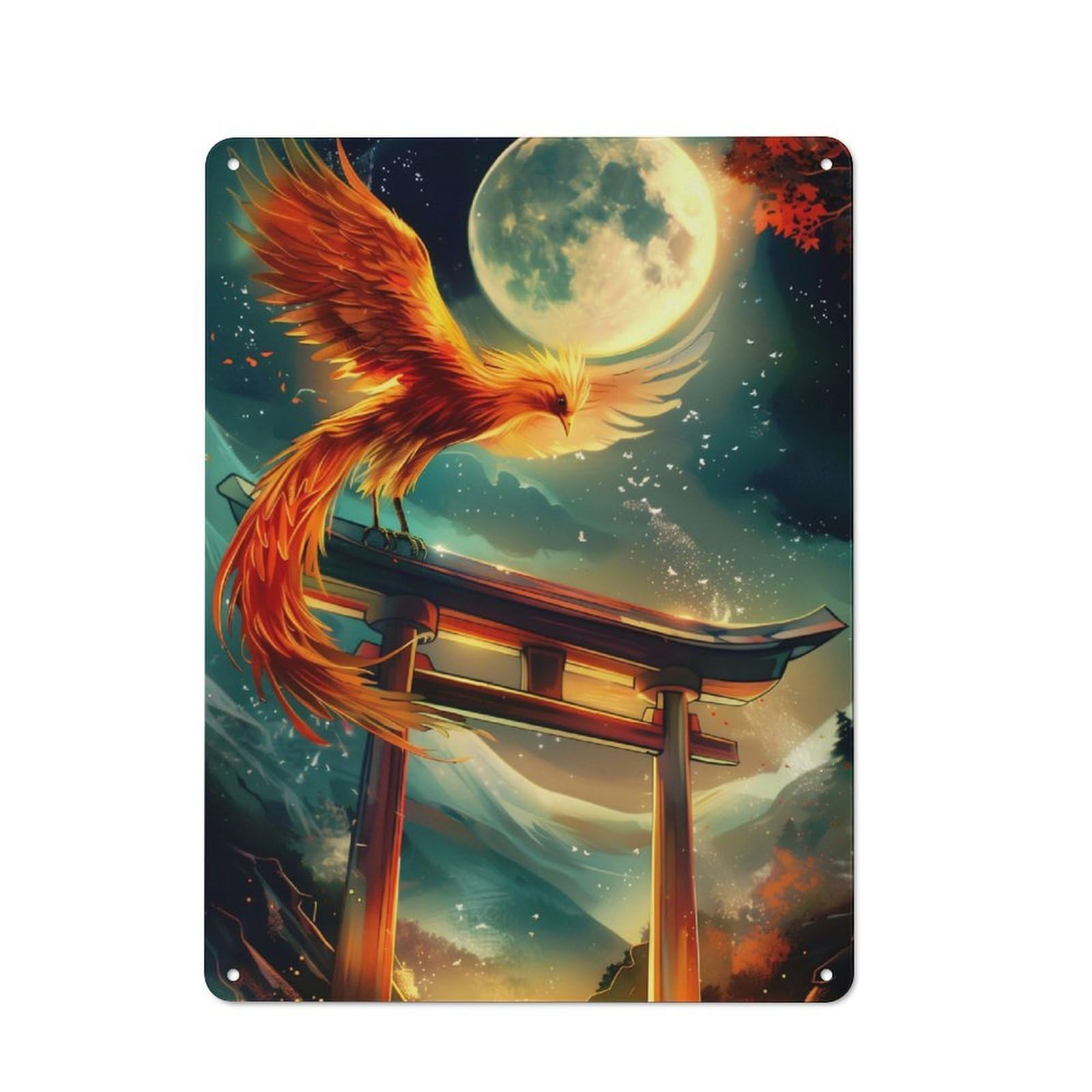 Junmoney Phoenix Rising Torii Vintage Metal Plaque 40X30cm For Man Cave Or Games Room, For An Autumn Update To Man Cave And Games Room