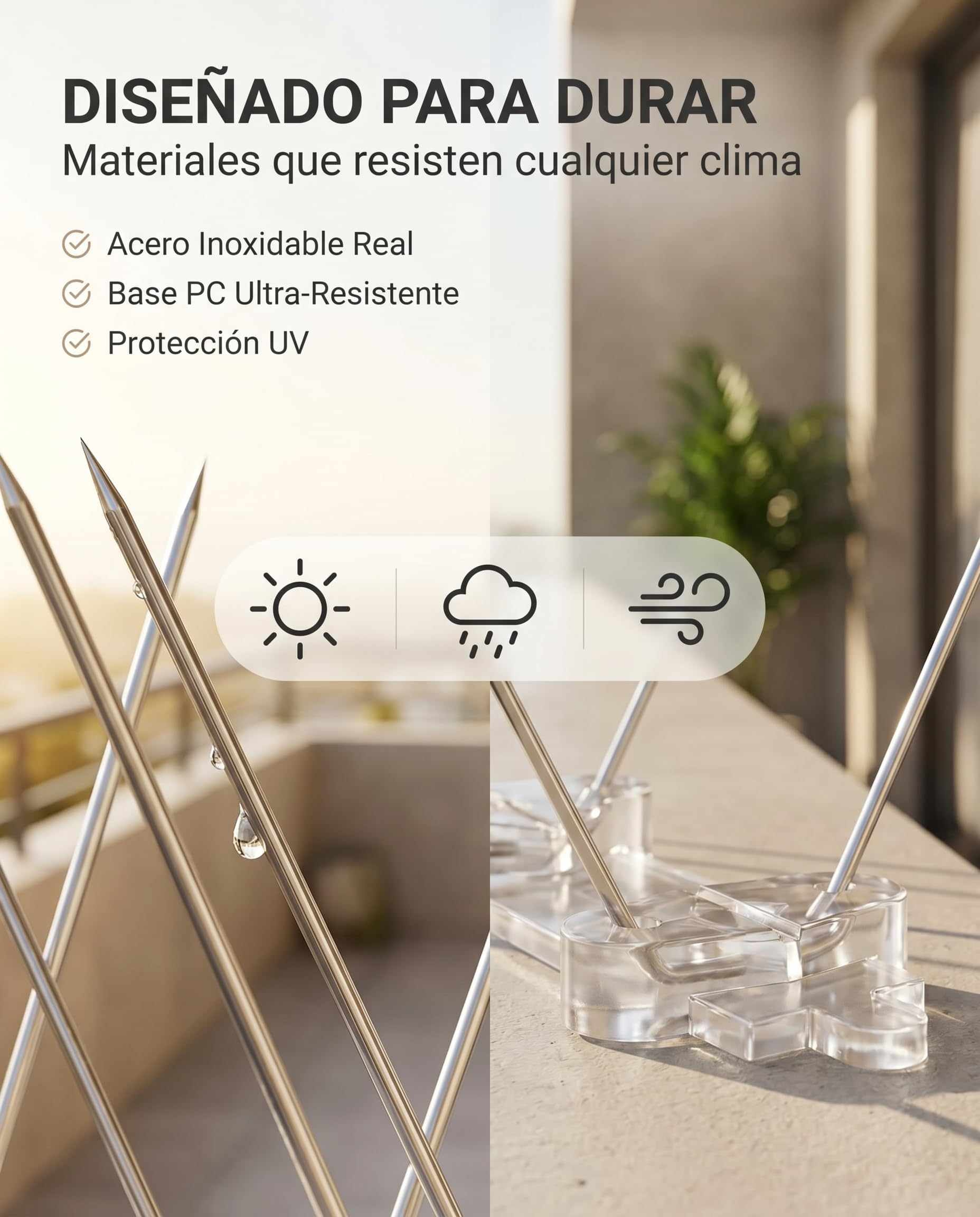 Pinchos Antipalomas - 5 m con 20 Módulos de 25 cm - Ahuyentador Palomas en Acero Inoxidable - Espanta Palomas con 40 Bridas - Antipalomas para Balcon, Tejado, Cornisa