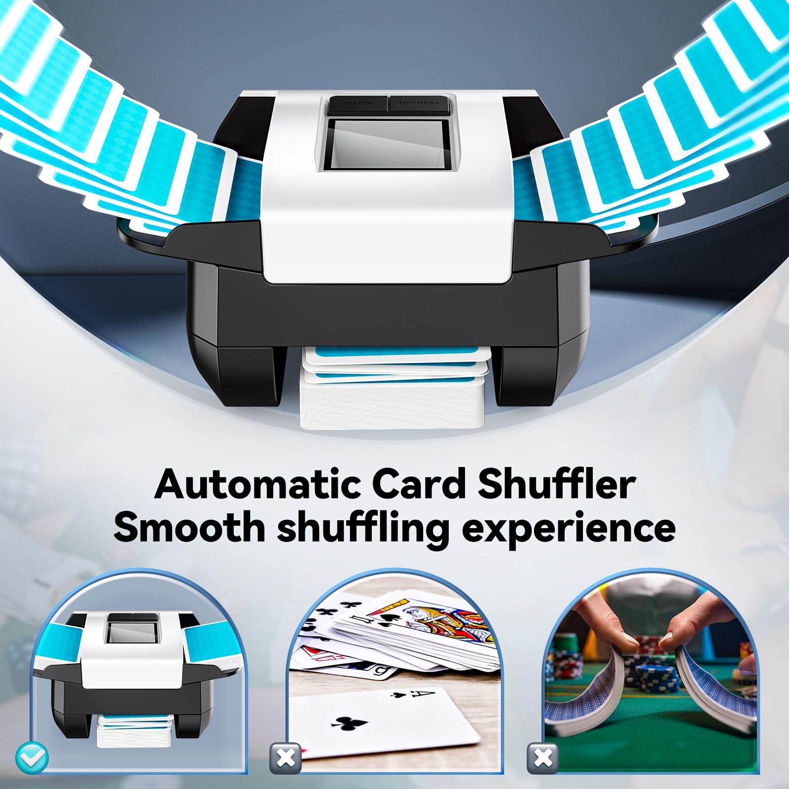 ShuffleBox Shuffler automatico della carta S1 con batteria incorporata ricaricabile da 2000 mAh, macchina di mescolamento ultra silenziosa di 2 deck