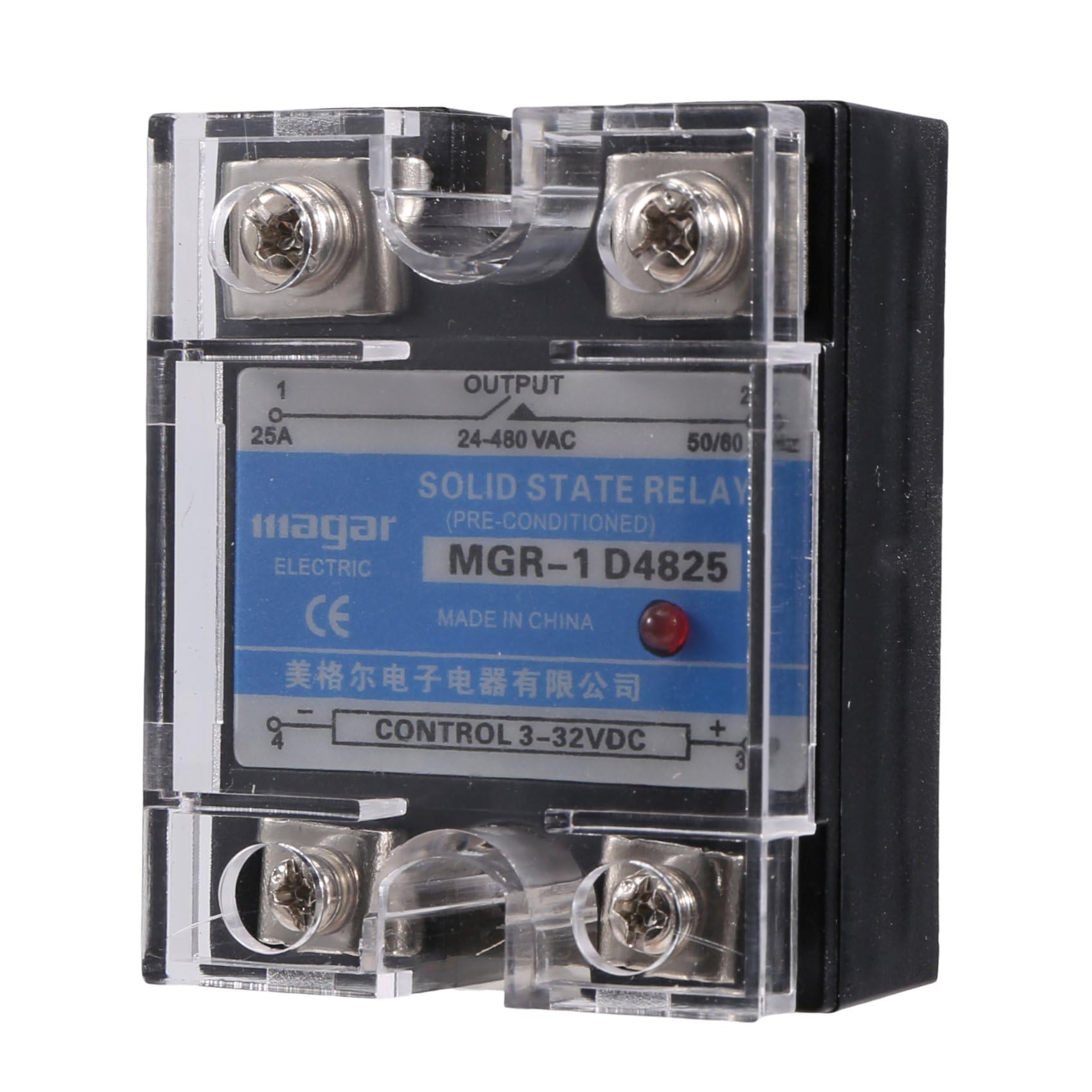 Aisuoka -1 D4825 Single-Phase Solid State Relay SSR 25A DC 3-32 V AC 24-480 V