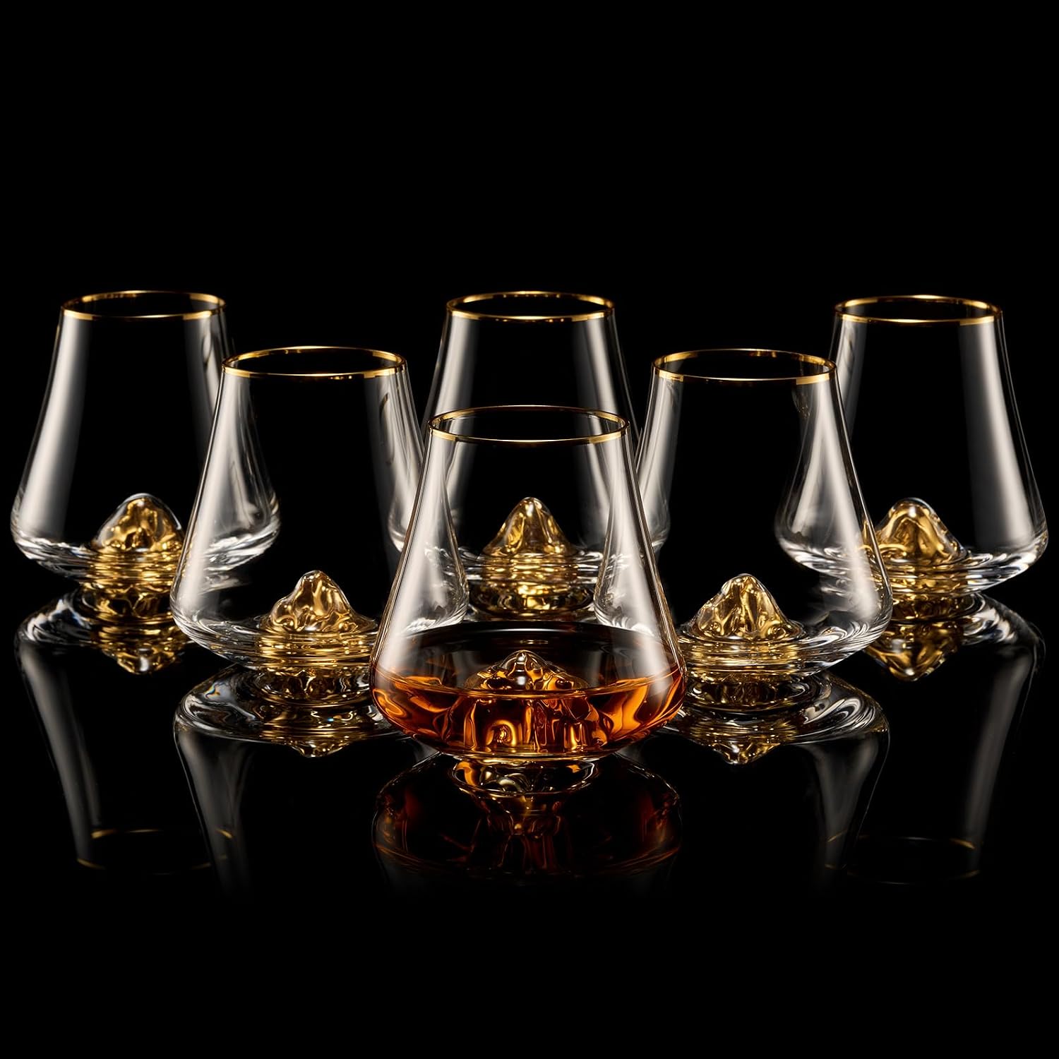 DUJUST Whiskey Glasses Set of 6 (8oz/235ml) with 24K Gold Mountain, Crystal Whiskey Glasses, Old Fashioned Glass for Brandy/Cognac/Bourbon/Tequila, Luxury Gift for Holiday, BPA-Free & Lead-Free