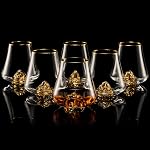 DUJUST Elegant Curvaceous Whiskey Glasses Set of 4 (7oz), Crystal Whisky Glass with 24K Gold Leaf Flakes, ONE of A Kind, Luxury Glass for Brandy/Bourbon/Tequila, BPA-Free & Lead-Free