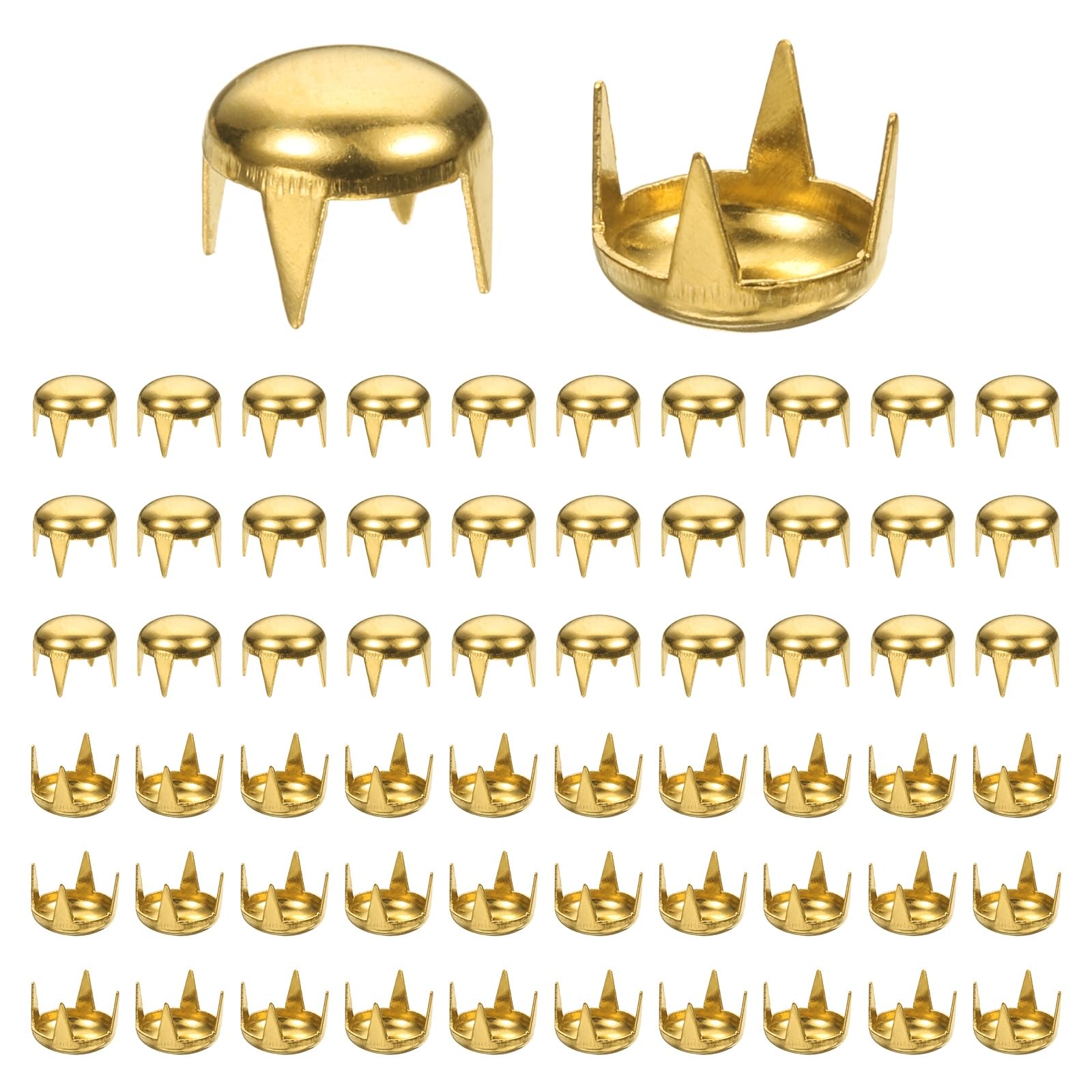 TIXIPEM Round Dome Rivets [100pcs] - 6mm Round Dome Studs Metal Claw Beads Nailhead Rivets Spike Studs for Leather Craft & Hat & Clothes & Belt & Bracelet Accessories - [Gold]