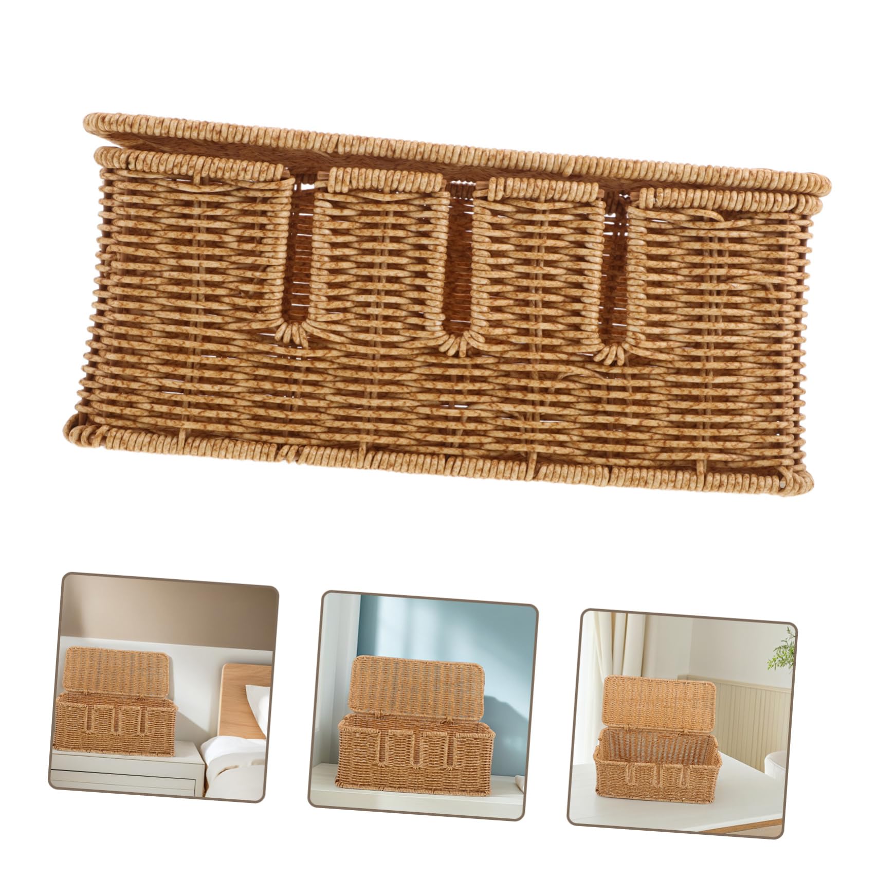 Organizzatore Cavi Elettrici da Scrivania in Plastico, Stile Rattan | Box Decorativo per Ufficio e Casa, Struttura Robusta, Ottimizza Spazio sulla Scrivania