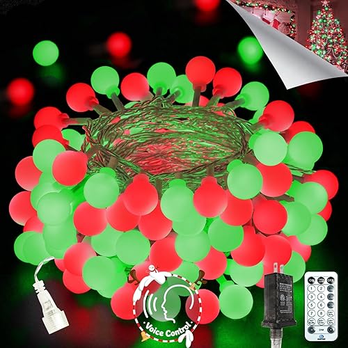 Miniatura 18 de LORRYTE Luces de Navidad conectables de 100 luces LED para exteriores e interiores - Luces de cadena globo multicolor de 43 pies con control remoto,