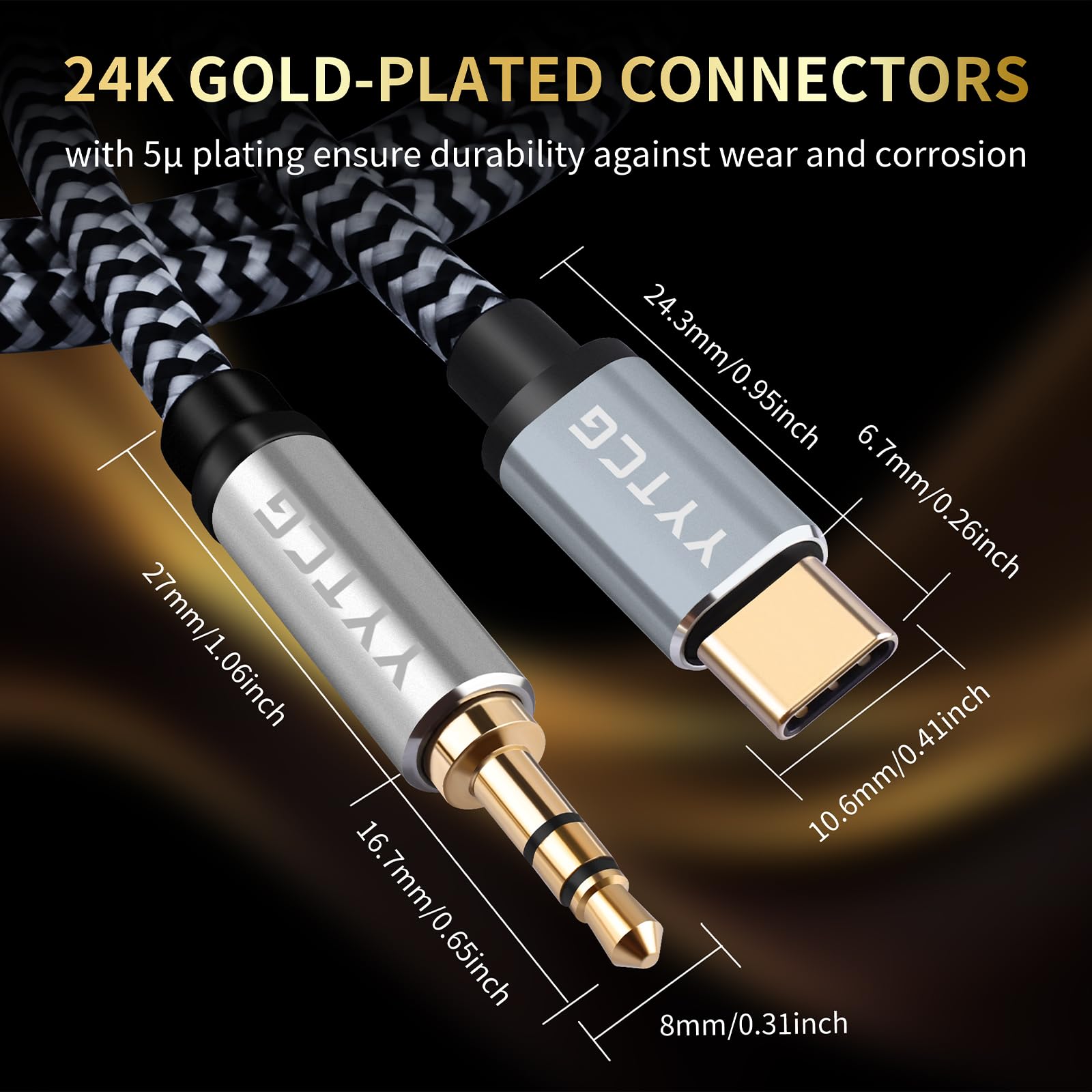Audiophile - Cavo HiFi USB-C a AUX da 3,5 mm, 1,8 m, nucleo OFC 4N, spina placcata oro 24K, nylon intrecciato, compatibile con cuffie/amplificatori per auto/casa