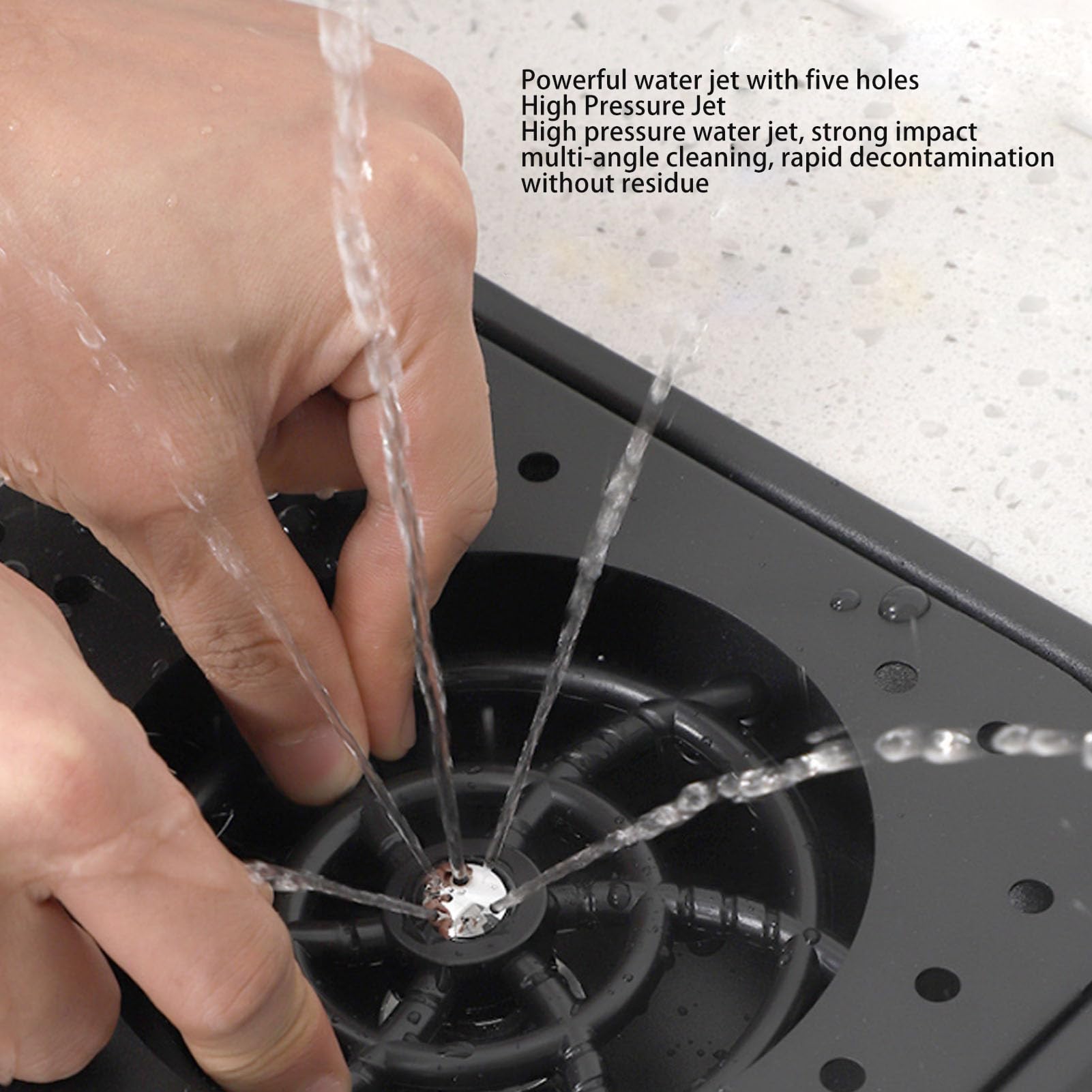 Sciacquatrice per Brocca, 360 ° risciacquo ad Alta Pressione di risciacquo Automatico Bar Glass Rinser, lavapiatti in Acciaio Inossidabile Tazza con 2 Tubi dell'Acqua (Black)