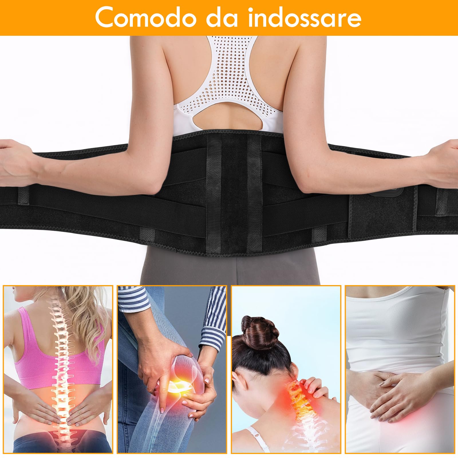 16000mAh Batteria Fascia Lombare Riscaldamento,Termoforo Lombare con 3 Livelli di Temperatura e Massaggio a Vibrazione,cintura riscaldante per la schiena con USB regalo per mamme, donne (Nero)