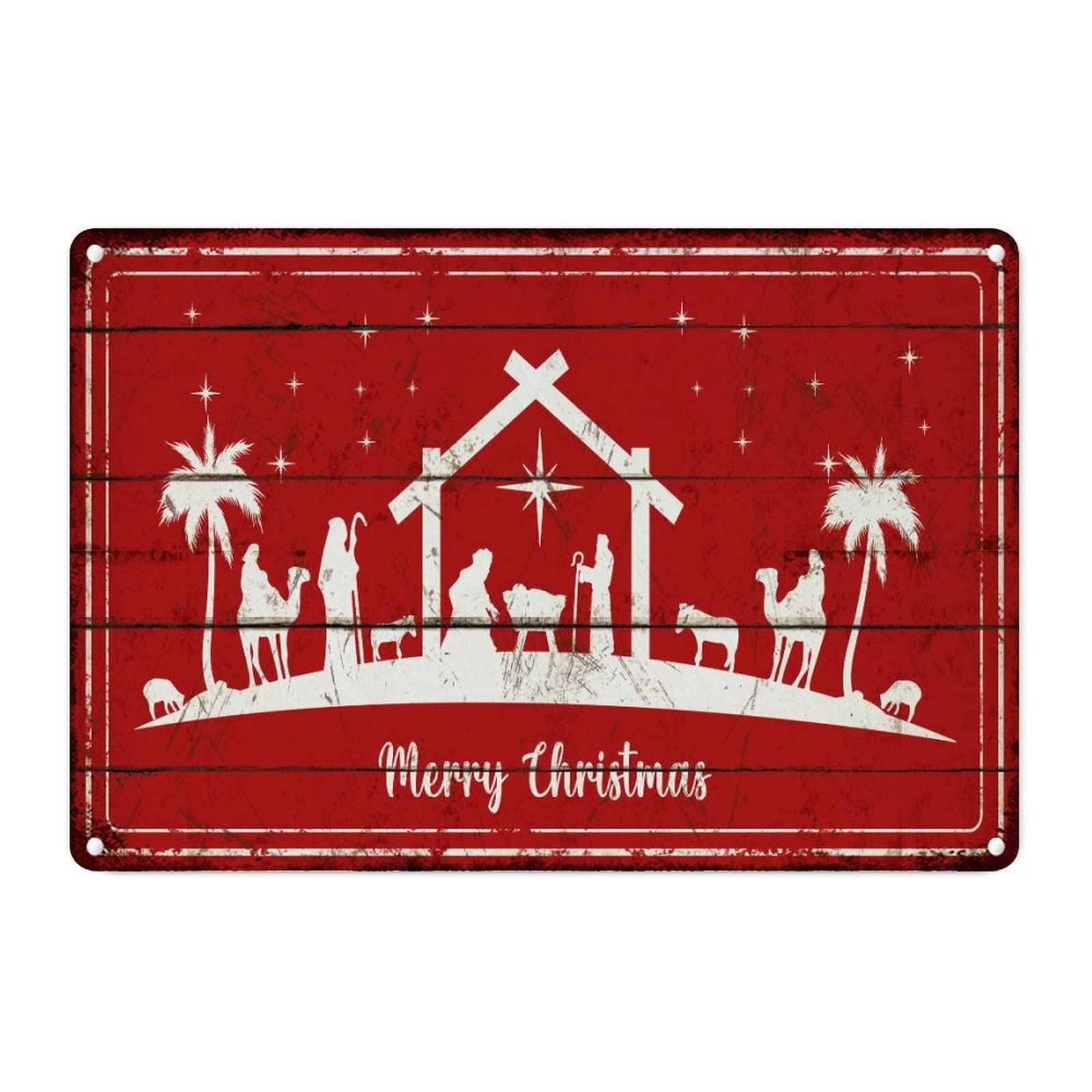 Signe de Noël vintage en métal rouge 30,5 x 45,7 cm pour décoration de fête