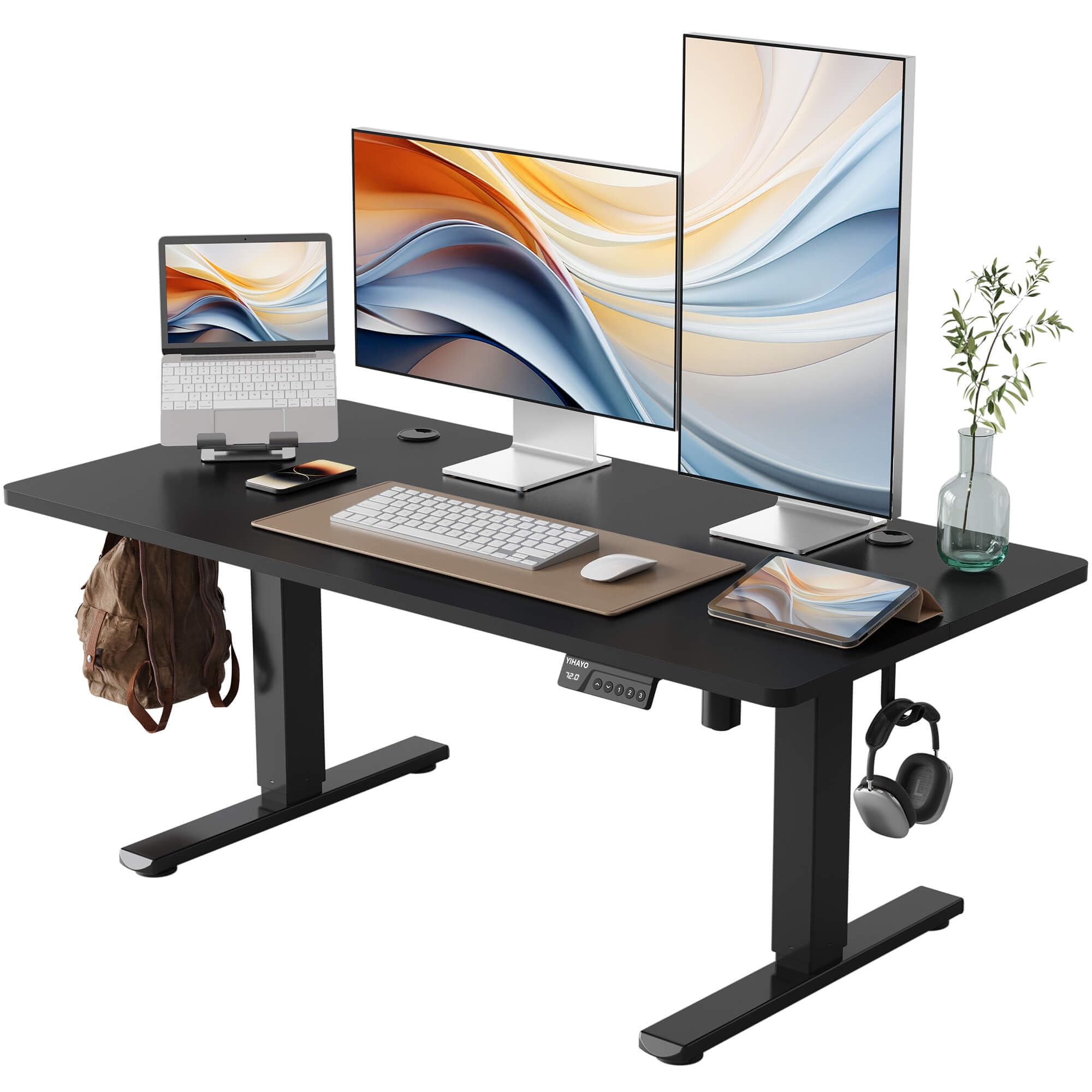 YIHAYO Low Height Adjustable Desk, Lifts 18.1-28.3 Inches, Electric Standing Desk for Short People, 48 x 24 Inches Computer Table with Splice Board