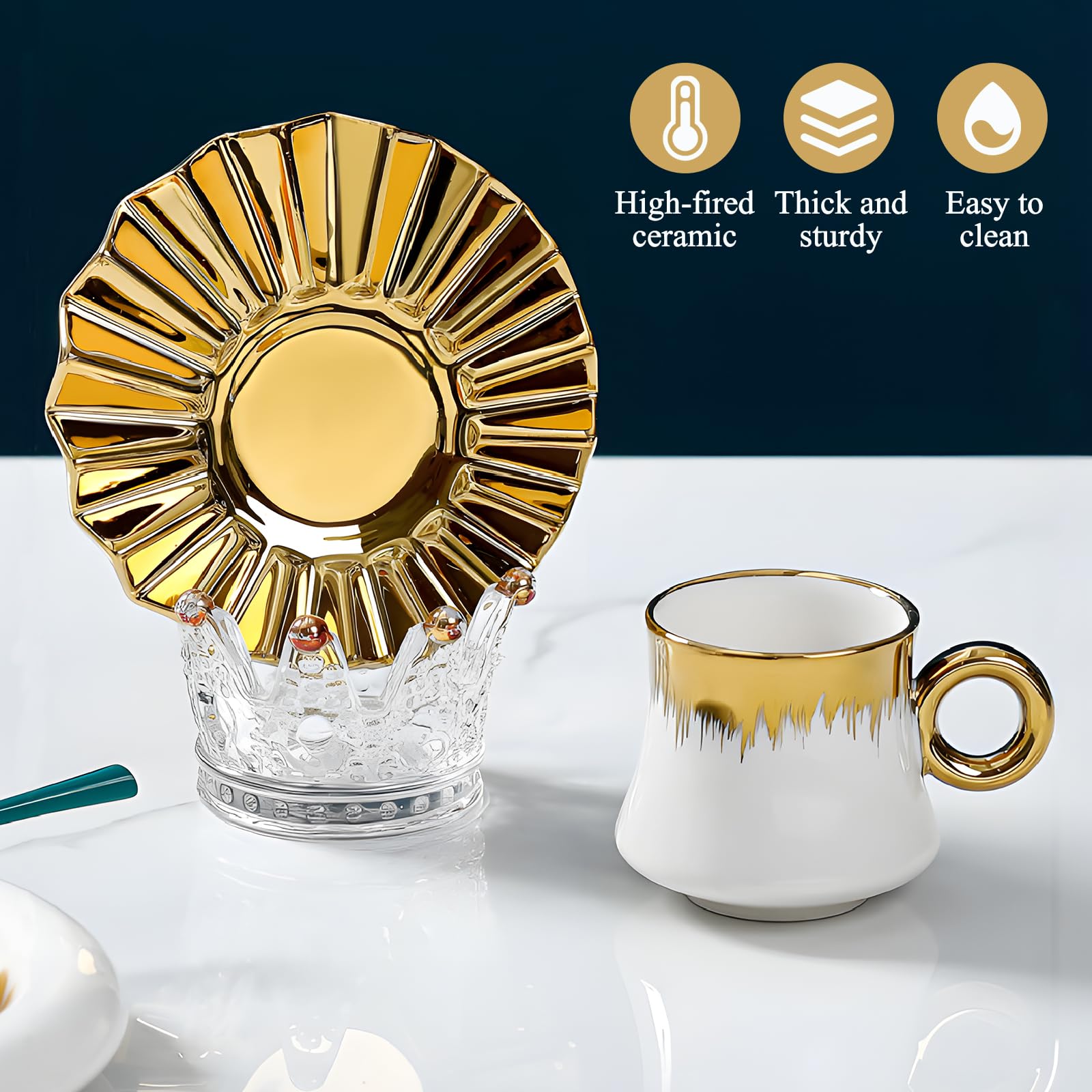 6PCS Service à thé en porcelaine européenne, service à café en céramique 100 ML avec tasses et sous-tasses, service à thé pour l'après-midi, service à thé boutique en porcelaine, service à café, boîte