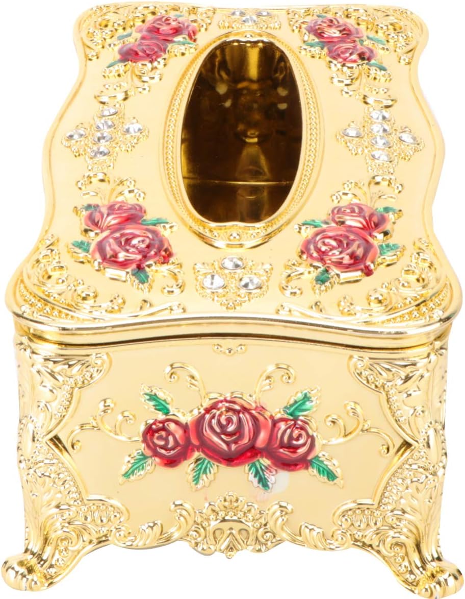 Zerodeko European Style High-Grade Napkin Holder Rose Pattern Elegant Tissue Box Container for Home and Car Removable Design for Easy Use for Housewarming