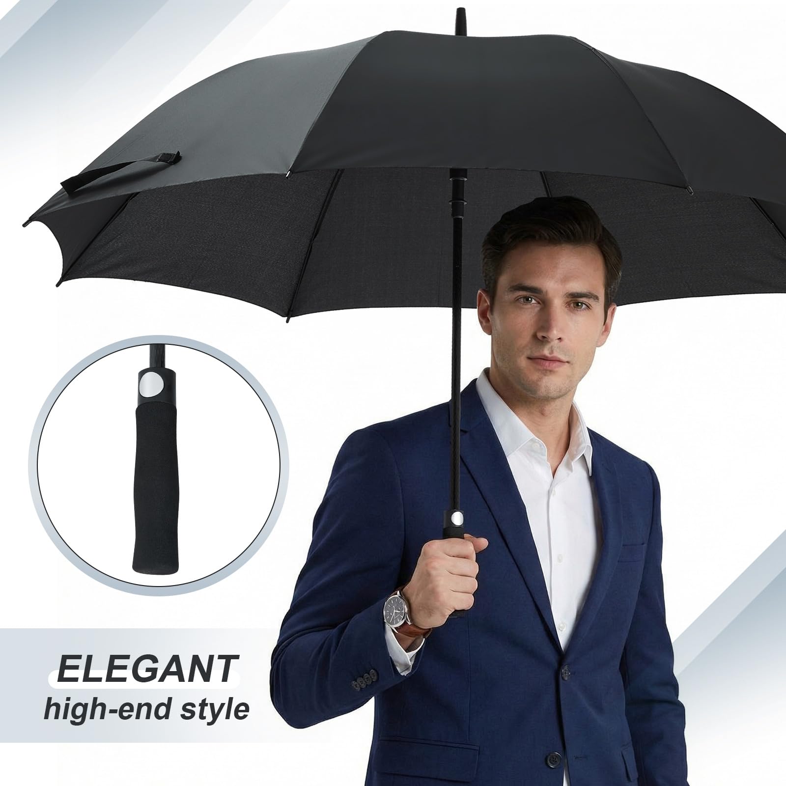 Weewooday 2 Paraguas Golf Apertura Automática 54 Inch Paraguas Deportivo Grande Sombrilla Resistente al Viento Protección UV Impermeables para Lluvia