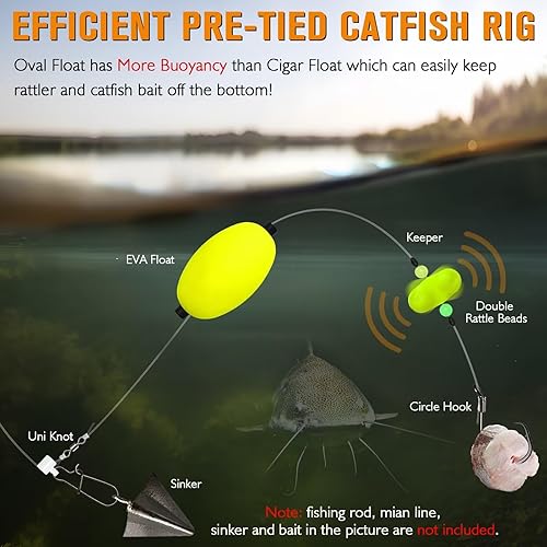 Vista 15 de Dovesun Catfish Rigs Santee Rig Catfish Float Rigs Circle Hooks 5/0 6/0 8/0 Catfishing Tackle 3pcs/6pcs Flotador de puros 8/0 gancho * 6 piezas