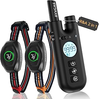 Dog Shock Collar, 2-in-1 Auto Anti-bark & Remote Training Collars for 2 Large Medium Small Dogs, 1300Ft Adjustable Modes Shock(0-99)/Vibration(0-99)/Beep, Rechargeable IP67 Waterproof & Security Lock