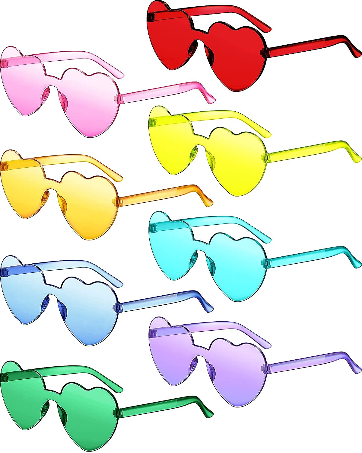 8 Pairs Of Heart-Shaped Rimless Sunglasses, Rimless Glasses, Fashionable Transparent Colored Glasses, Candy-Colored Glasses, Suitable For Party Gift Role Playing