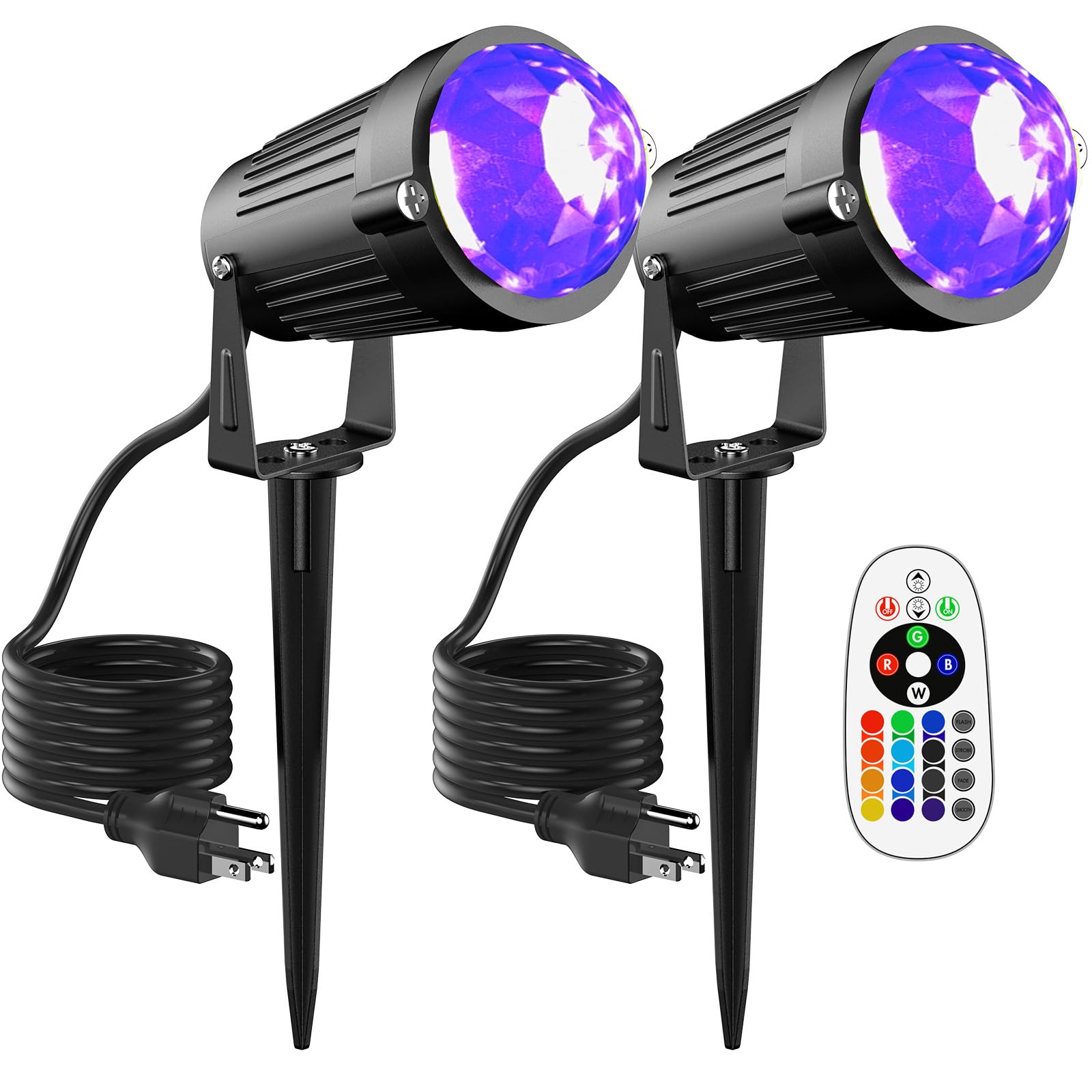 Halloween Christmas Outdoor Spot Lights Black Light Projector, 12W IP65 Waterproof LED Spotlight Outdoor Landscape Lighting with 16 Color Changing for Yard Garden Decorations(2Pack)