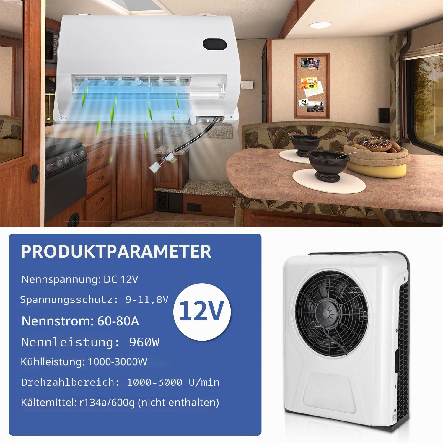 12 V Gleichstrom, Klimaanlage, 10000 BTU, elektrische Parkklimaanlage, geteilte Klimaanlage, 12 Volt, passend für LKW, Capmer, Van, Wohnmobil, Anhänger, Traktor, Wohnmobil, schnelle Kühlung,