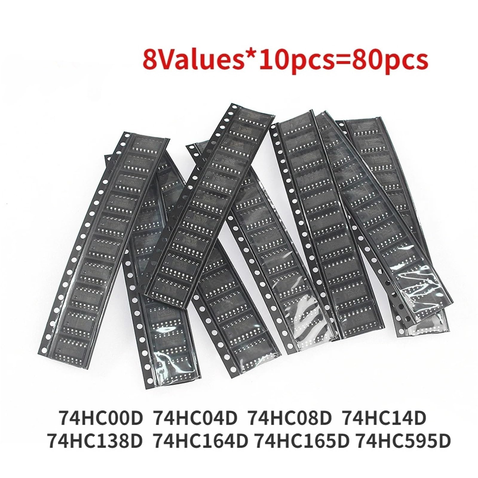 Kit di componenti elettronici IC logici SMD da 80 Pezzi 74HC00D 74HC04D 74HC08D 74HC14D 74HC138D 74HC164D 74HC165D 74HC595D Set di Chip IC SOP