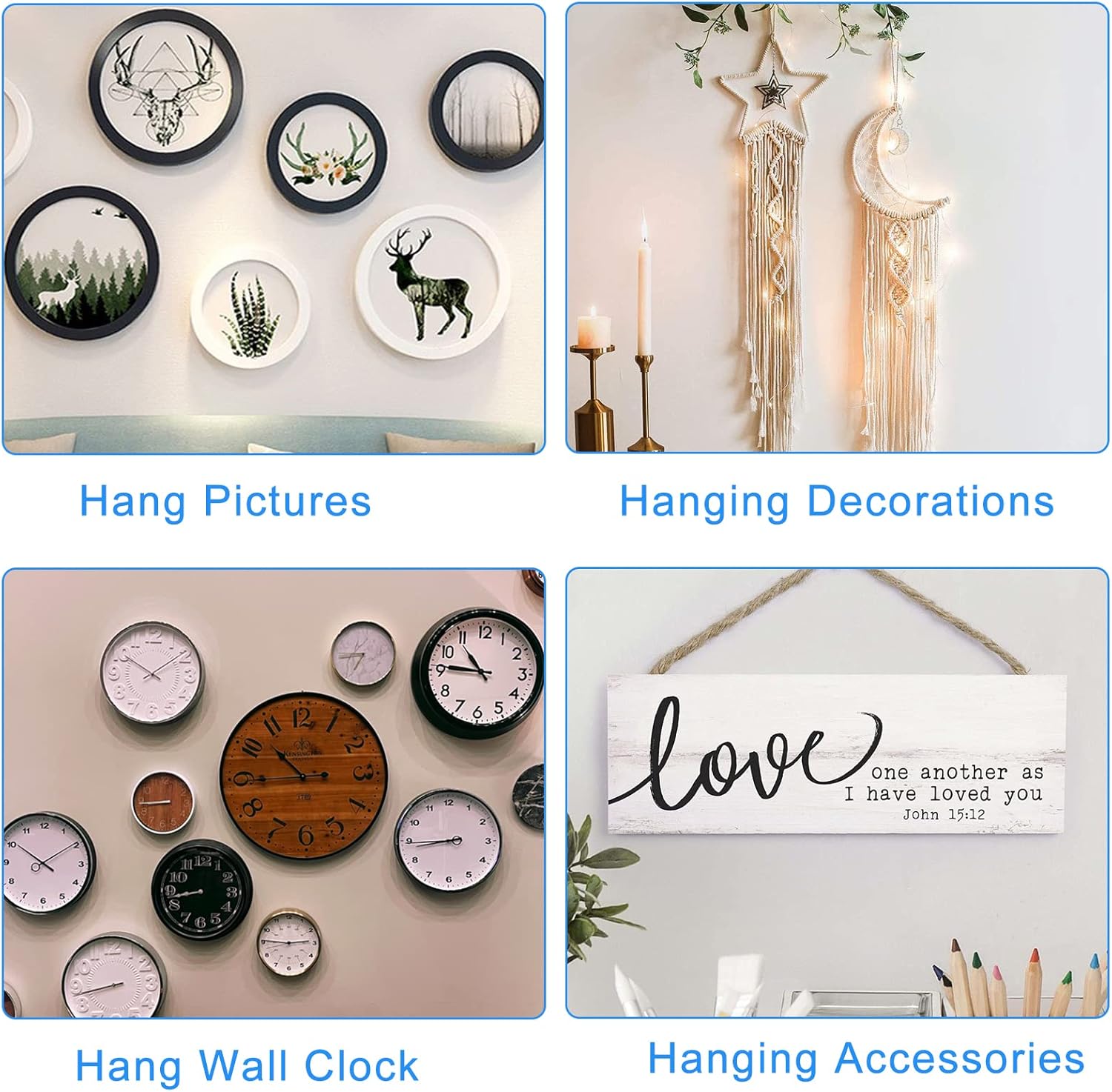 Wall Adhesive Hooks Stainless Steel,Command Strips for Pictures, Clock ,Wall Strips,Command Hooks,Waterproof