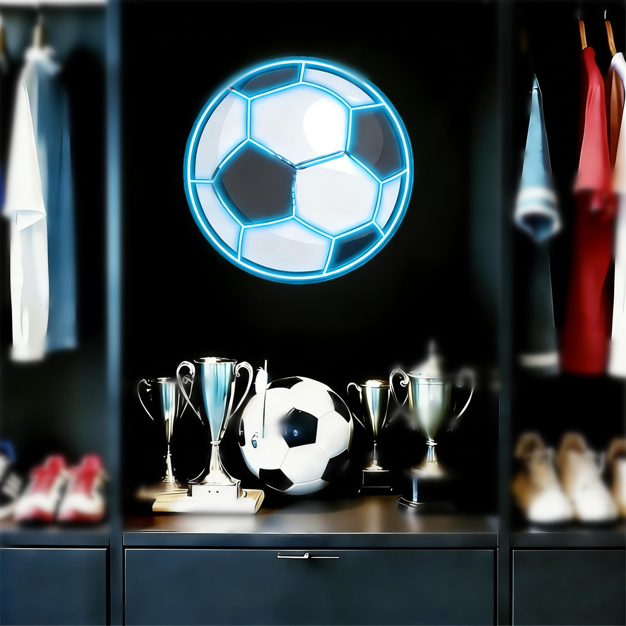 HFHungkeong Soccer Led Neon Sign Dimmable World Cup Football Game Neon Light with 1Pc Hanging Chain and Dimmer,Soccer Themed Gifts Light Sign for Man Cave,Fan,Adult,Bedroom,Club Decoration,12Inch