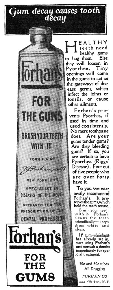 Ad Toothpaste 1919 Namerican Advertisement for ForhanS for The Gums 1919 Poster Print by (18 x 24)