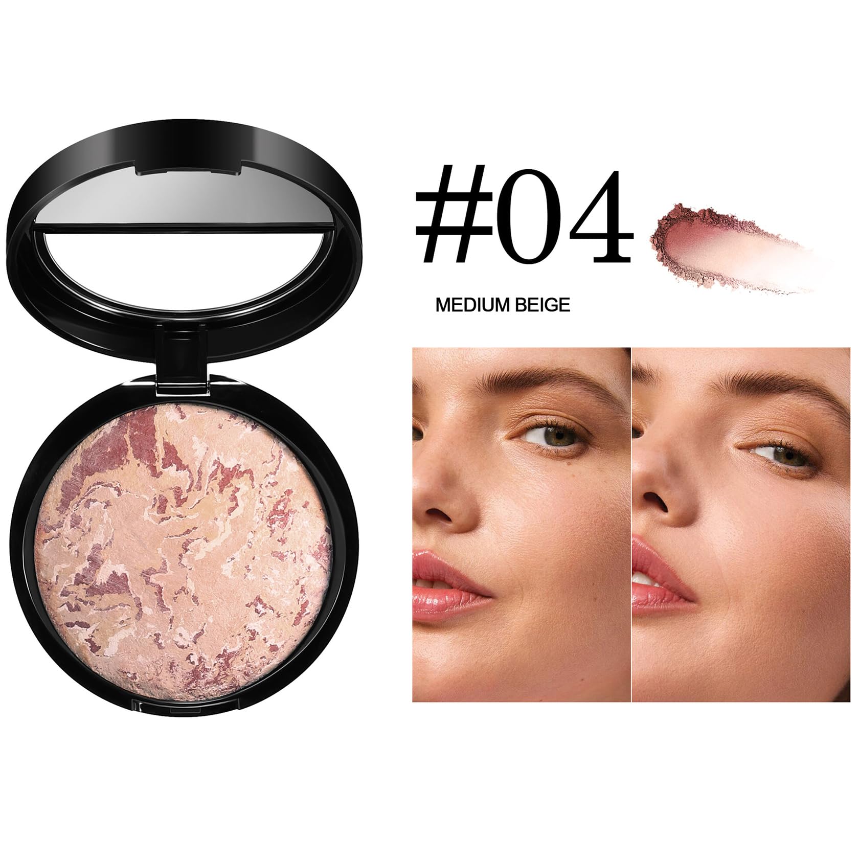 Multi-Tonal Marbled Pressed Powder Foundation with Built-In Mirror, For Daily Wear and Touch-Ups - Image 2
