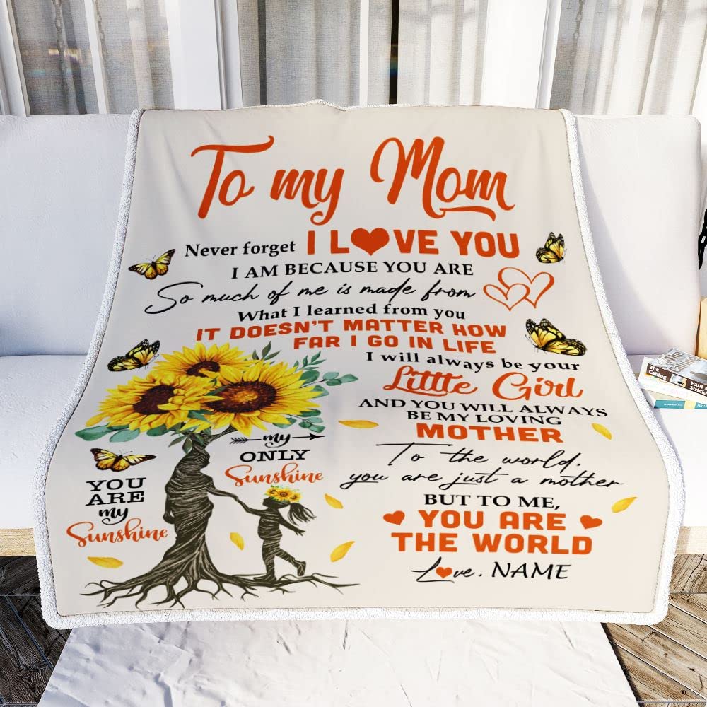 TeesNow Personalized to My Mom Blanket from Daughter Son Sunflower Never Forget I Love You Monther Mom Birthday Mothers Day Christmas Customized Bed Fleece Blanket (30 x 40 in Baby Size)