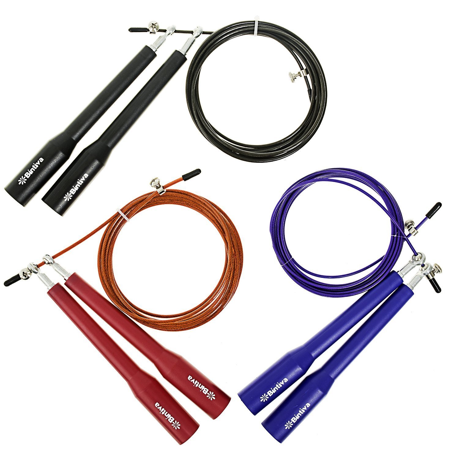 bintiva Professional Grade Cable Jump Rope with Metal Ball Bearings, and a Free Carrying Case - Great for Mastering Double Unders