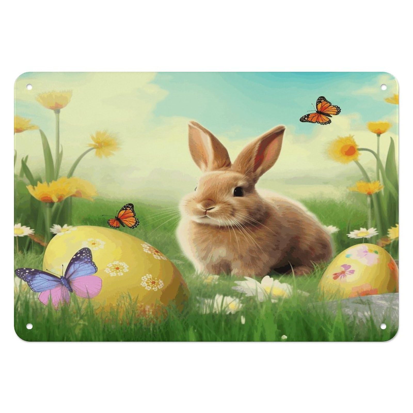 Fodpand Style Easter Bunny Spring Butterfly Retro Vintage Metal Tin Sign,Wall Art Decor Garden Plaque Poster For Bedrooms Yard Bars Pubs Patios Porches 7.9X5.5 Inch